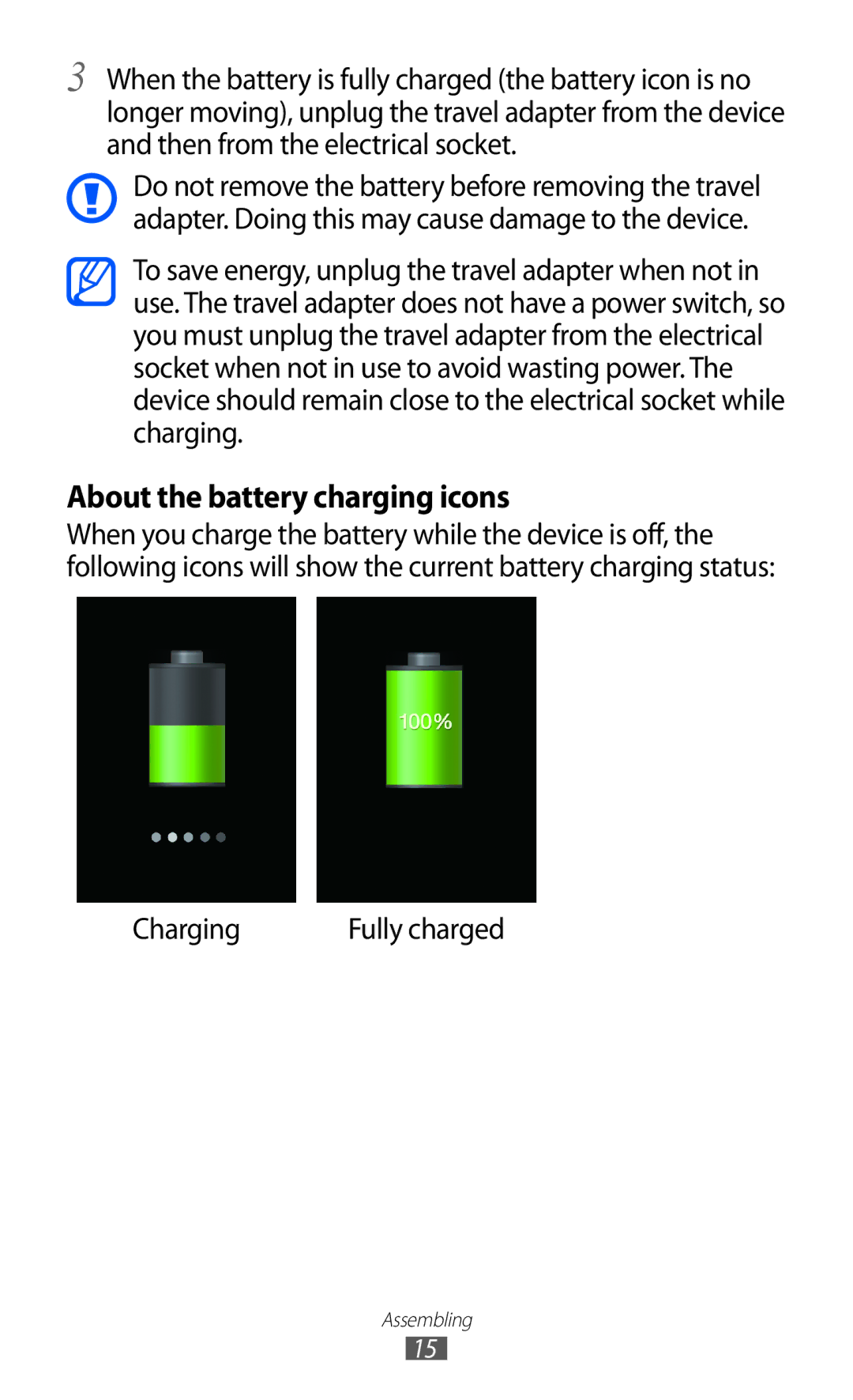 Samsung GT-I9100RWAITV, GT-I9100LKAXEU, GT-I9100LKAXSP, GT-I9100LKAVIA manual About the battery charging icons, Charging 