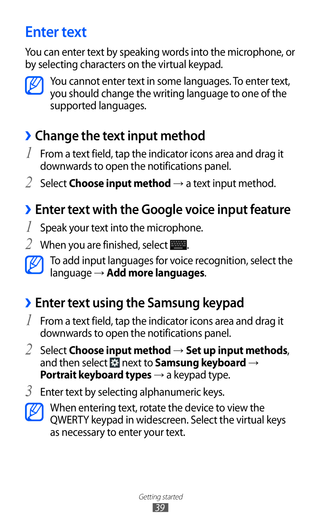 Samsung GT-I9100LKAVGF, GT-I9100LKAXEU manual ››Change the text input method, ››Enter text using the Samsung keypad 