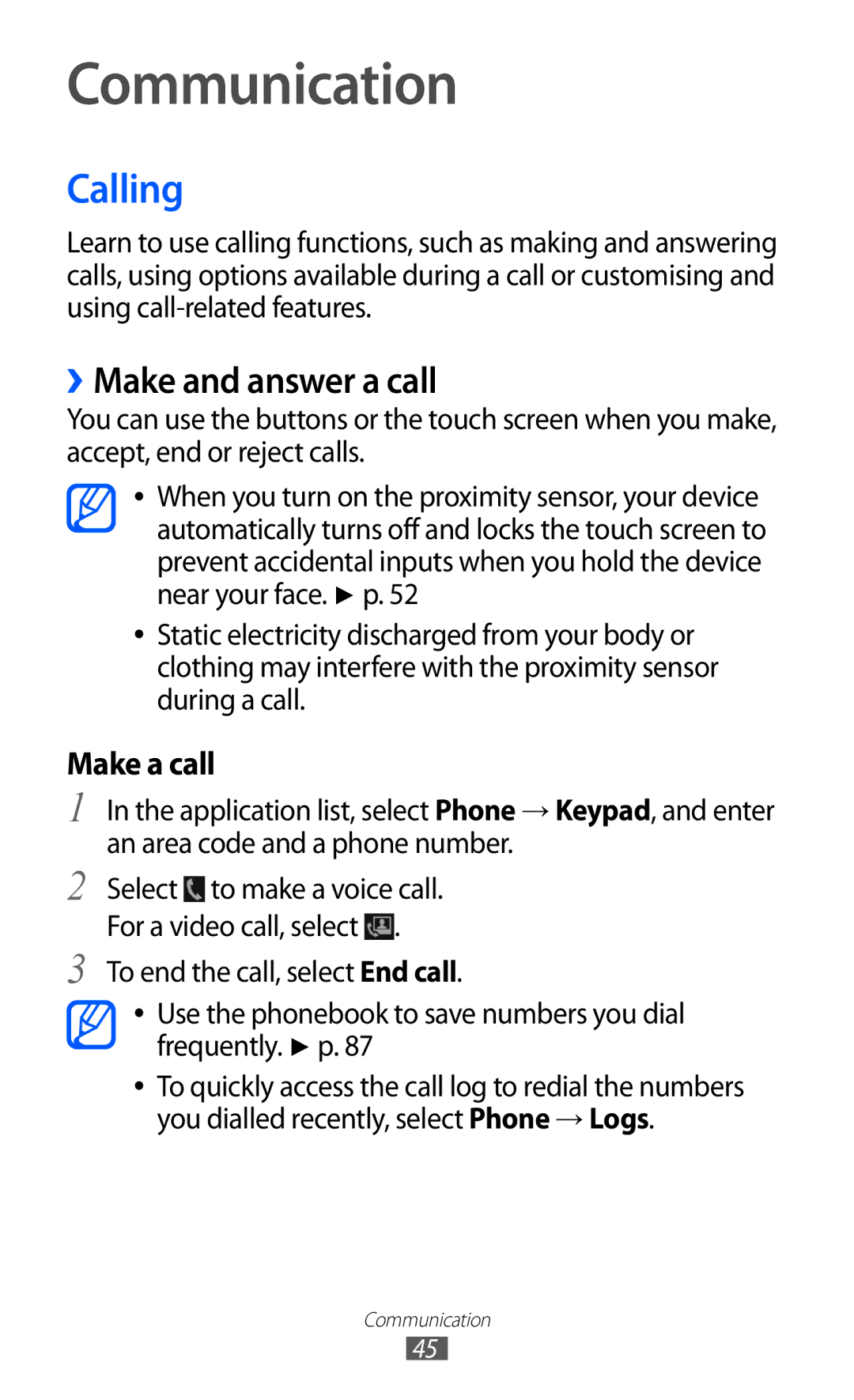 Samsung GT-I9100RWANRJ, GT-I9100LKAXEU, GT-I9100LKAXSP manual Communication, Calling, ››Make and answer a call, Make a call 