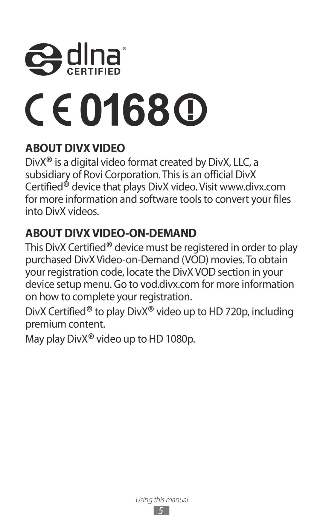 Samsung GT-I9100RWADTM, GT-I9100LKAXEU, GT-I9100LKAXSP, GT-I9100LKAVIA manual About Divx Video About Divx VIDEO-ON-DEMAND 