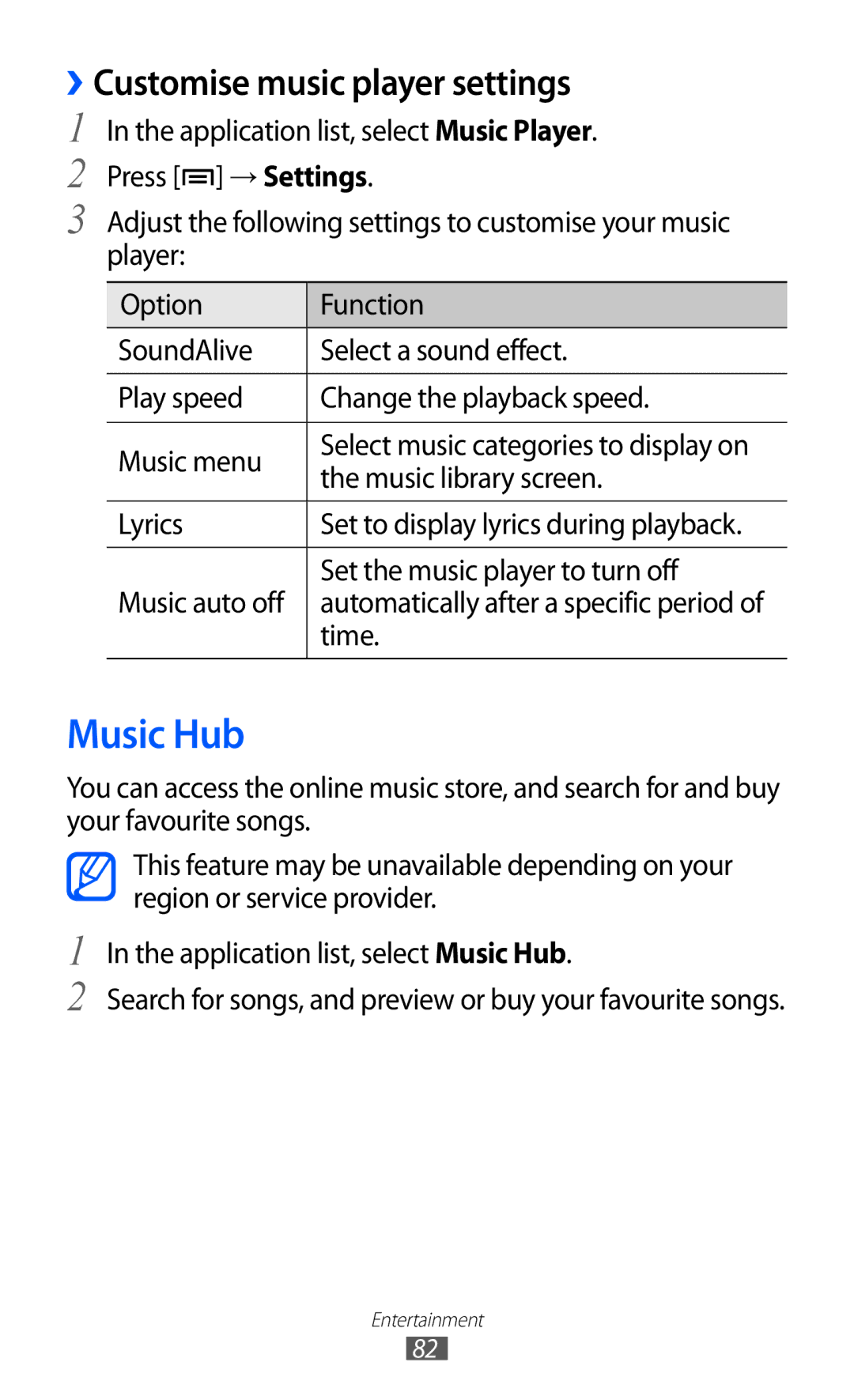 Samsung GT-I9100RWGITV, GT-I9100LKAXEU, GT-I9100LKAXSP, GT-I9100LKAVIA manual Music Hub, ››Customise music player settings 