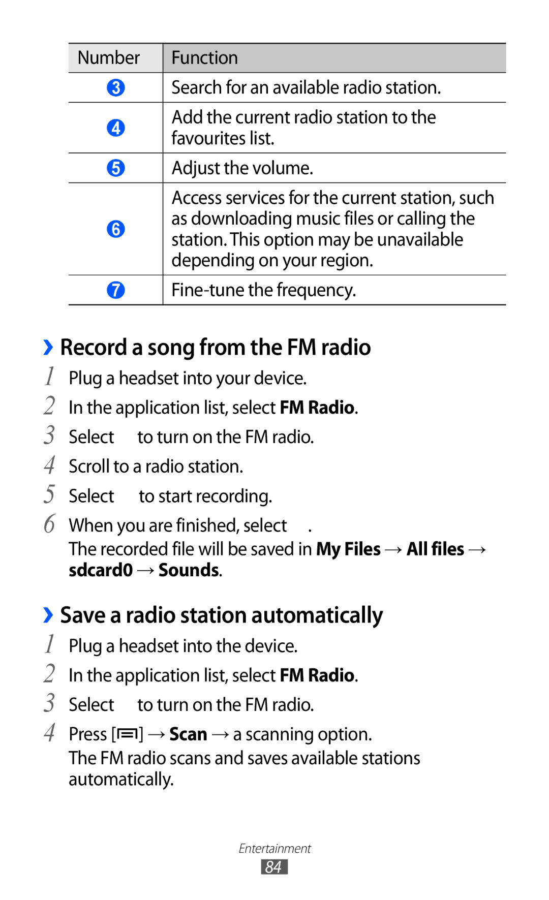 Samsung GT-I9100LKPTIM ››Record a song from the FM radio, ››Save a radio station automatically, Fine-tune the frequency 