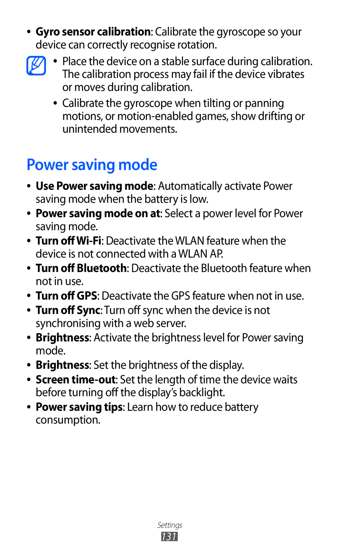 Samsung GT-I9100LKAXEU user manual Power saving mode, Sync Turn off sync when the device is not 