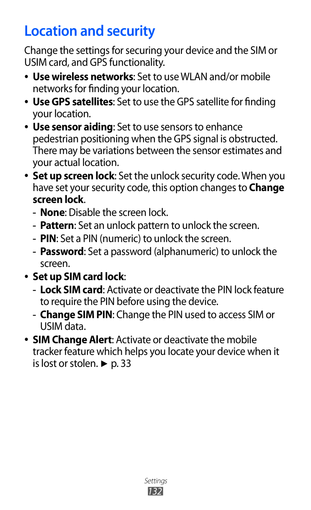 Samsung GT-I9100LKAXEU user manual Location and security, Set up SIM card lock 