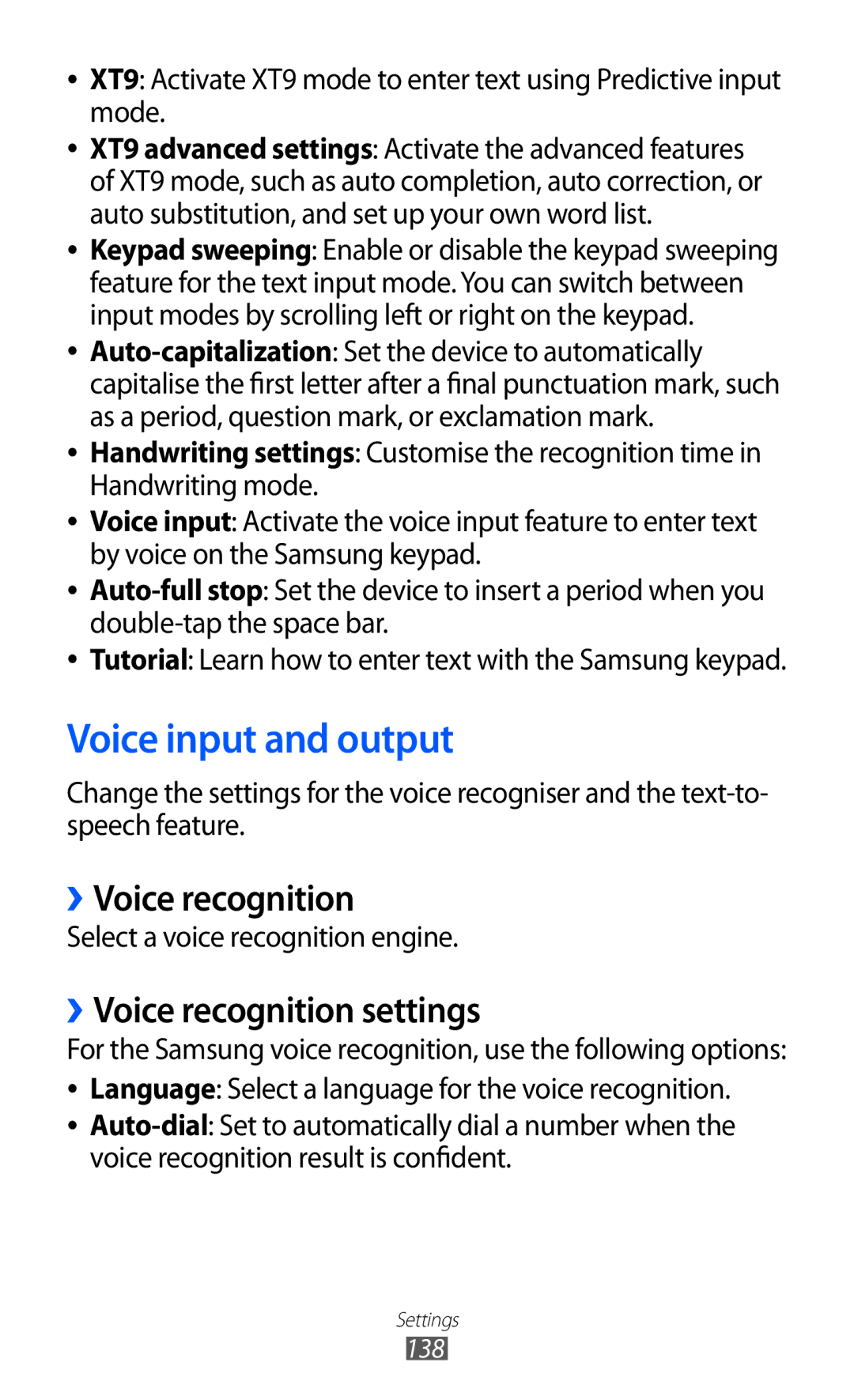 Samsung GT-I9100LKAXEU user manual Voice input and output, ››Voice recognition settings 