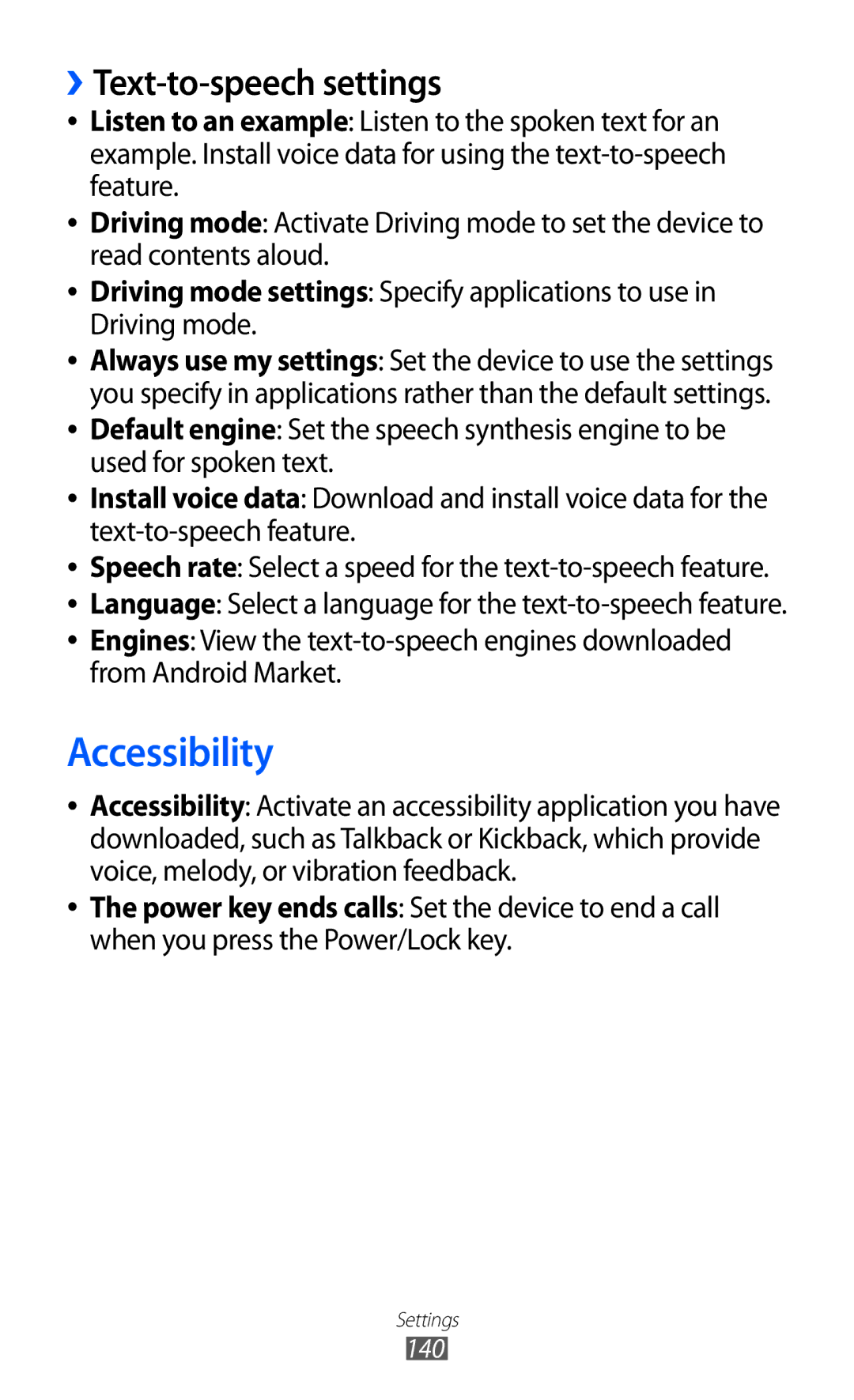 Samsung GT-I9100LKAXEU user manual Accessibility, ››Text-to-speech settings 