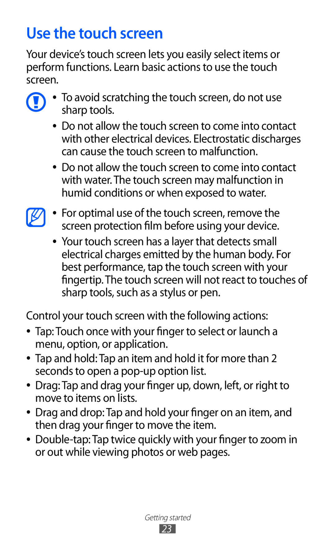 Samsung GT-I9100LKAXEU user manual Use the touch screen 