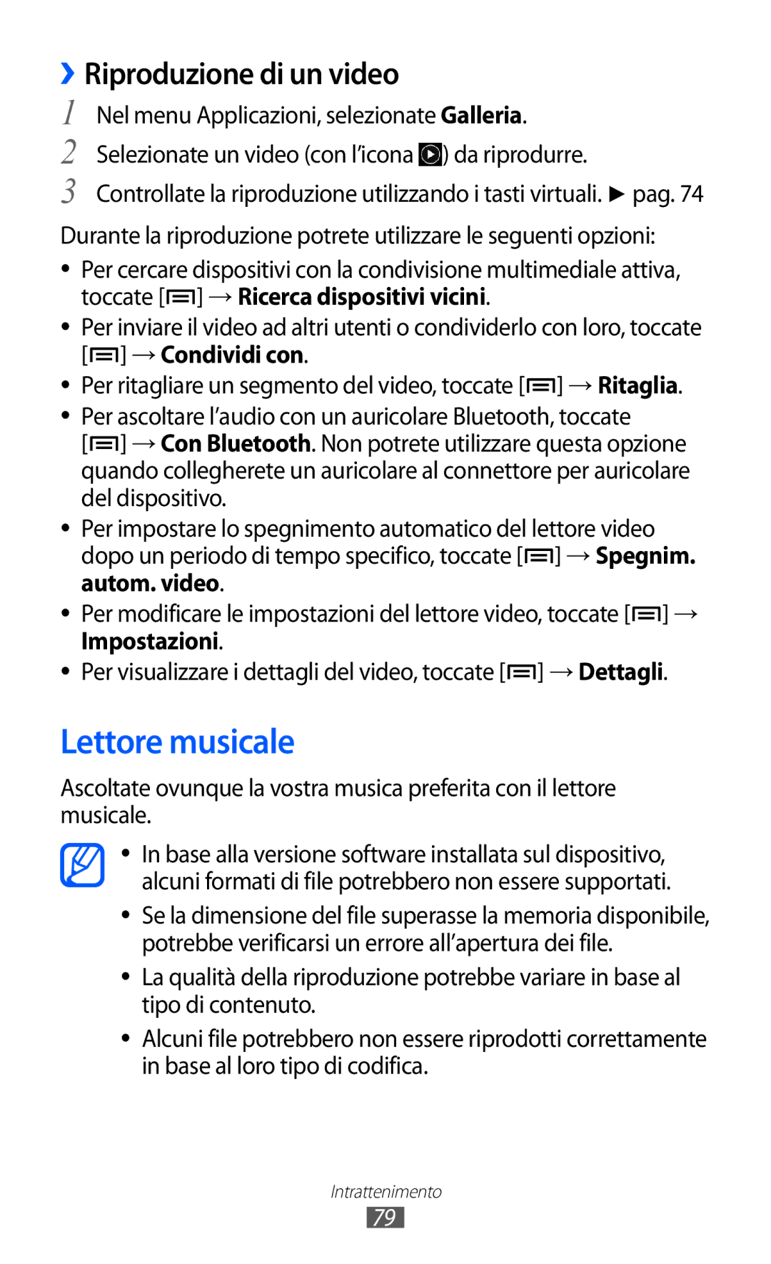 Samsung GT-I9100RWAOMN, GT-I9100LKAXSP, GT-I9100LKAITV, GT-I9100LKATUR manual Lettore musicale, ››Riproduzione di un video 