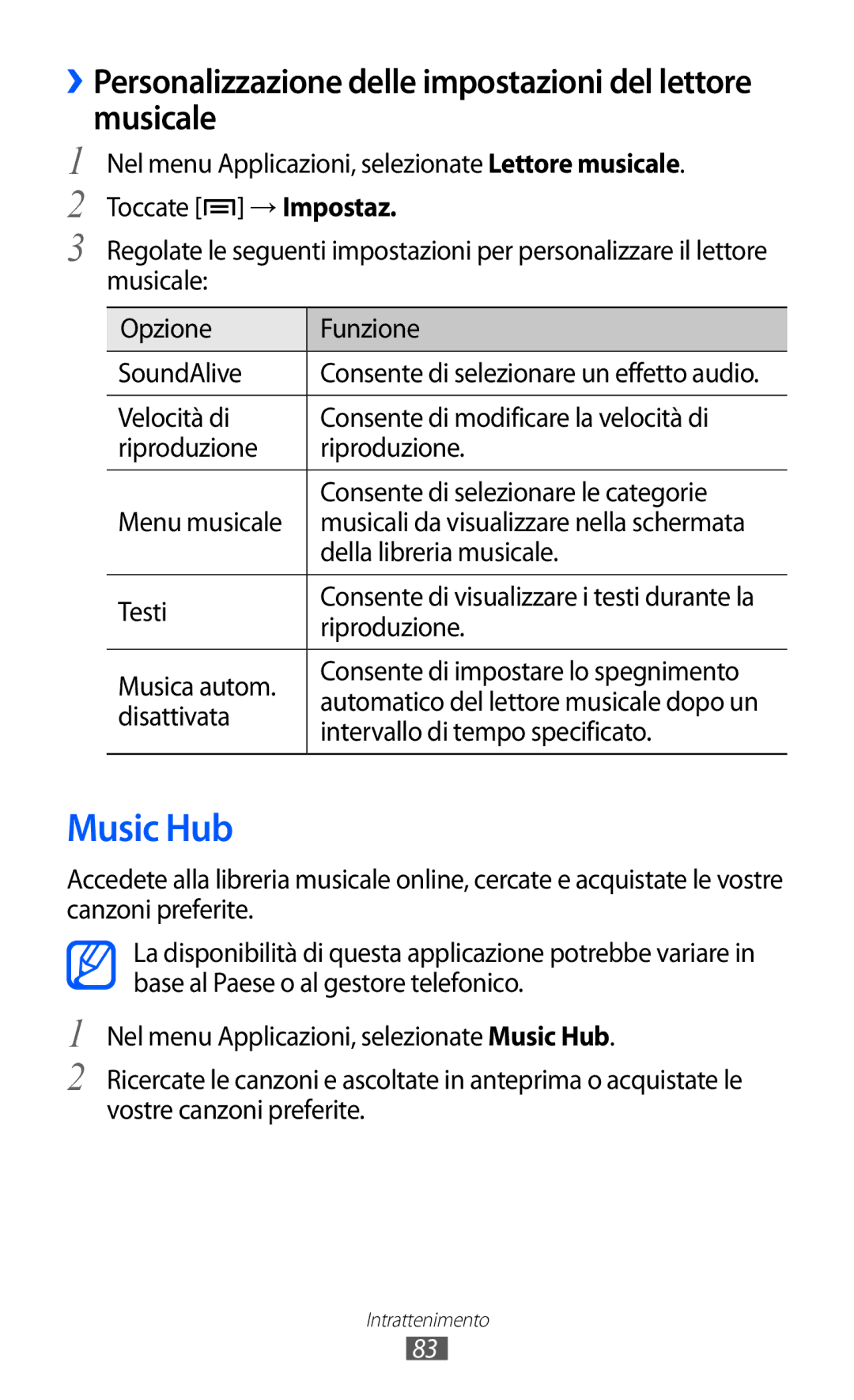 Samsung GT-I9100LKNITV, GT-I9100LKAXSP manual Music Hub, ››Personalizzazione delle impostazioni del lettore musicale 