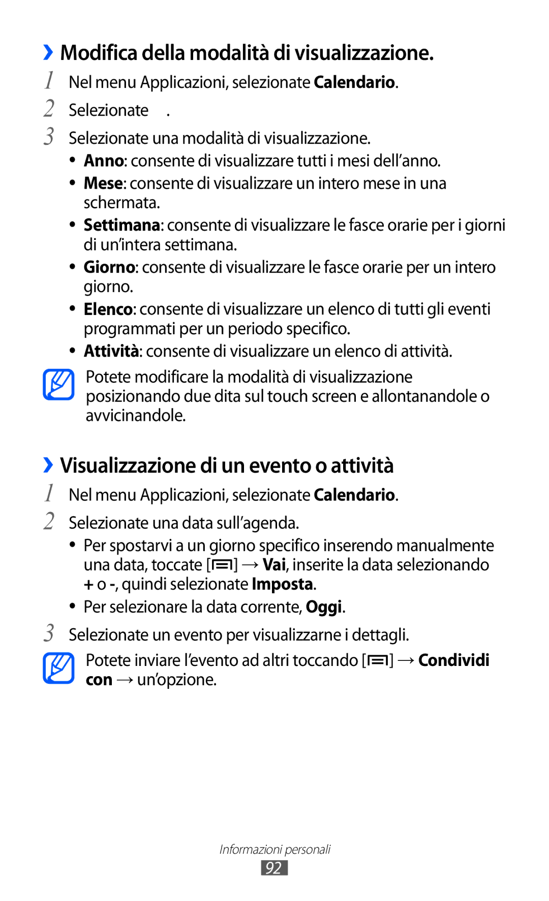 Samsung GT-I9100LKAOMN manual ››Modifica della modalità di visualizzazione, ››Visualizzazione di un evento o attività 