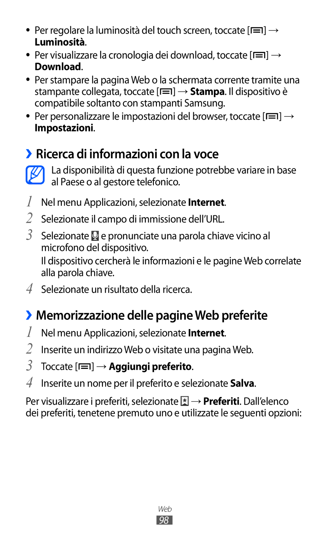 Samsung GT-I9100LKPTIM, GT-I9100LKAXSP ››Ricerca di informazioni con la voce, ››Memorizzazione delle pagine Web preferite 