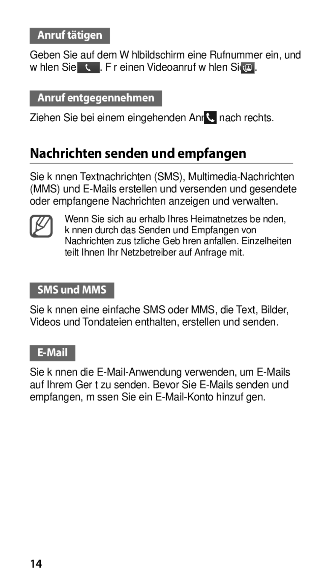 Samsung GT-I9100RWAVIA manual Nachrichten senden und empfangen, Anruf tätigen, Anruf entgegennehmen, SMS und MMS, Mail 