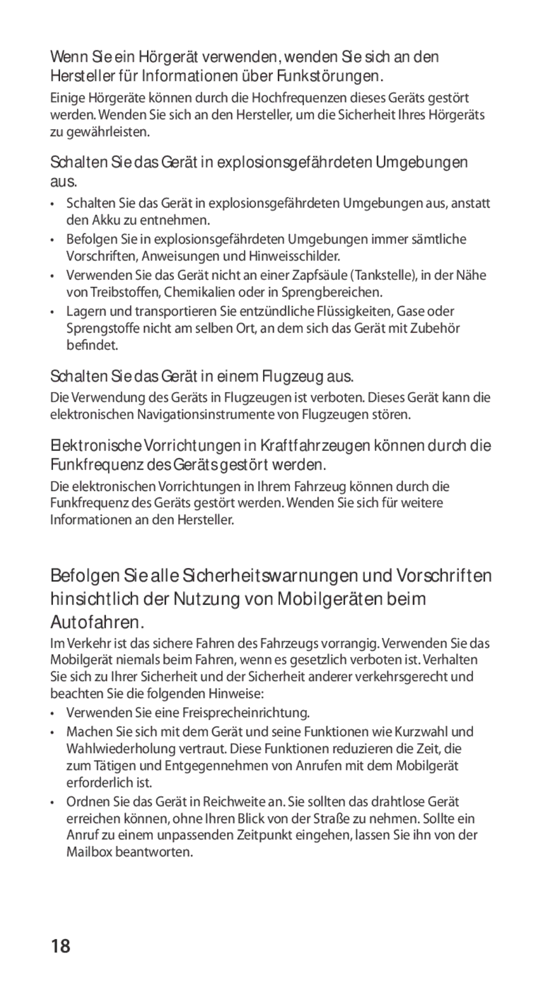 Samsung GT-I9100LKAXEO manual Schalten Sie das Gerät in einem Flugzeug aus, Verwenden Sie eine Freisprecheinrichtung 