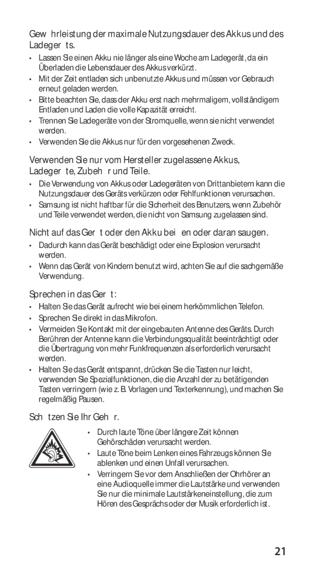 Samsung GT-I9100OIATUR, GT-I9100LKAXSP Nicht auf das Gerät oder den Akku beißen oder daran saugen, Sprechen in das Gerät 