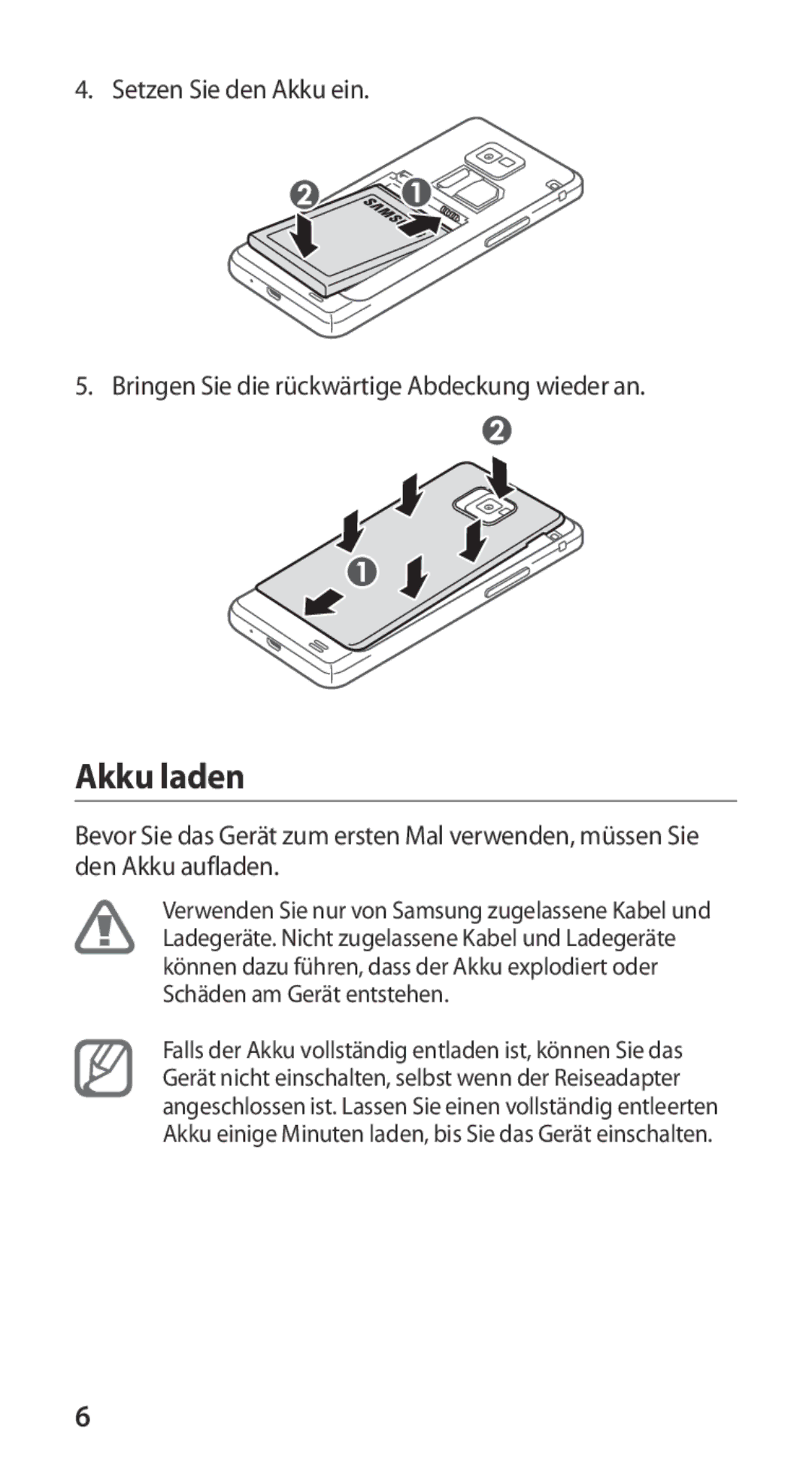 Samsung GT-I9100LKAIDE, GT-I9100LKAXSP, GT-I9100LKAVIA, GT-I9100RWAEPL, GT-I9100RWATUR, GT-I9100RWADTM manual Akku laden 