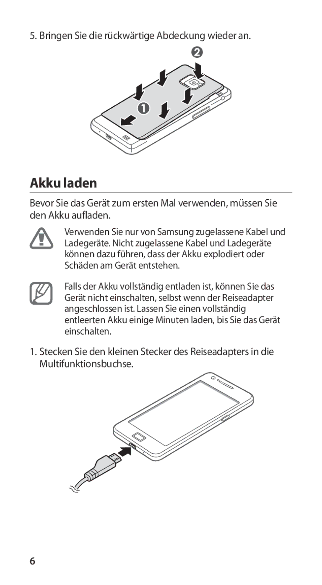 Samsung GT-I9100LKAIDE, GT-I9100LKAXSP, GT-I9100LKAVIA, GT-I9100RWAEPL, GT-I9100RWATUR, GT-I9100RWADTM manual Akku laden 