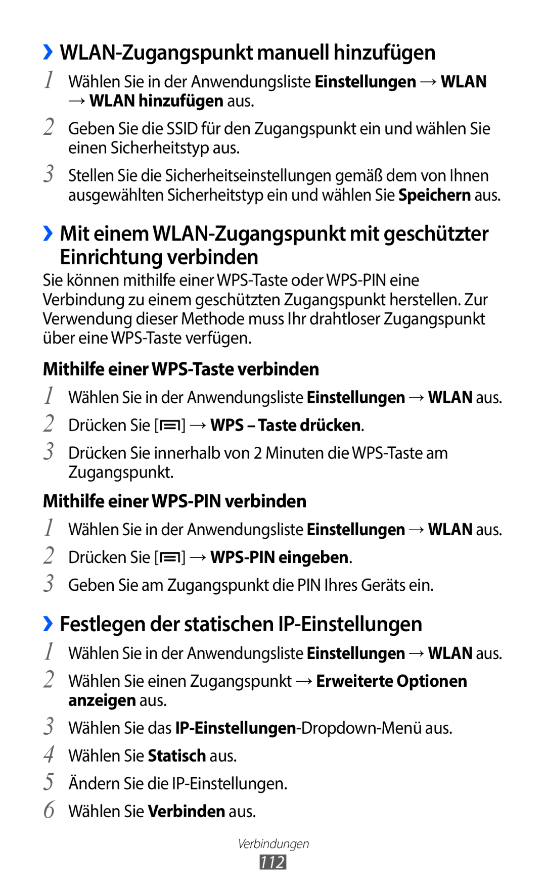 Samsung GT-I9100RWADTM manual ››WLAN-Zugangspunkt manuell hinzufügen, Einrichtung verbinden, → Wlan hinzufügen aus 