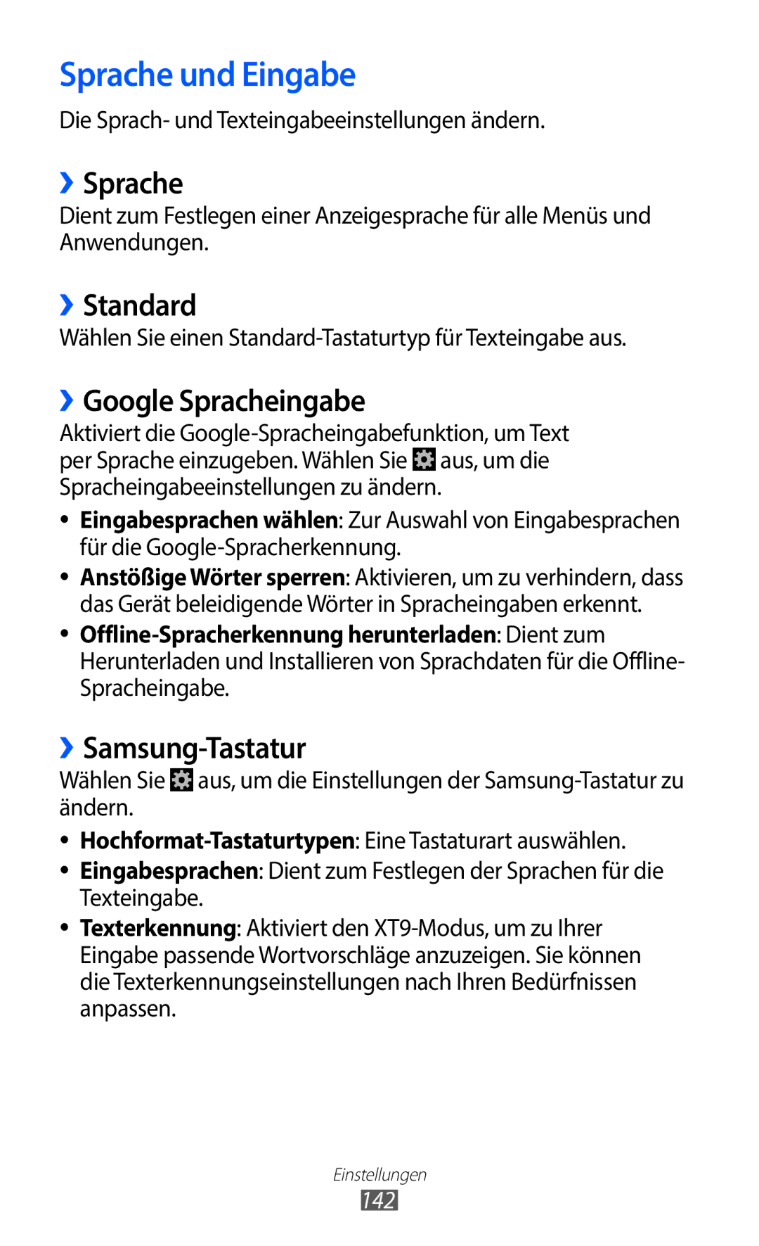 Samsung GT-I9100LKASFR manual Sprache und Eingabe, ››Sprache, ››Standard, ››Google Spracheingabe, ››Samsung-Tastatur 