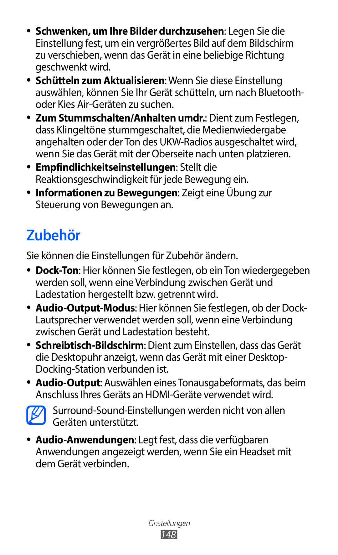 Samsung GT-I9100RWADTM, GT-I9100LKAXSP, GT-I9100LKAVIA manual Sie können die Einstellungen für Zubehör ändern, 148 