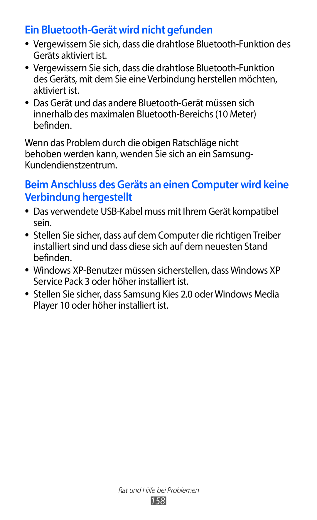 Samsung GT-I9100RWAITV, GT-I9100LKAXSP, GT-I9100LKAVIA, GT-I9100RWAEPL manual Ein Bluetooth-Gerät wird nicht gefunden, 158 