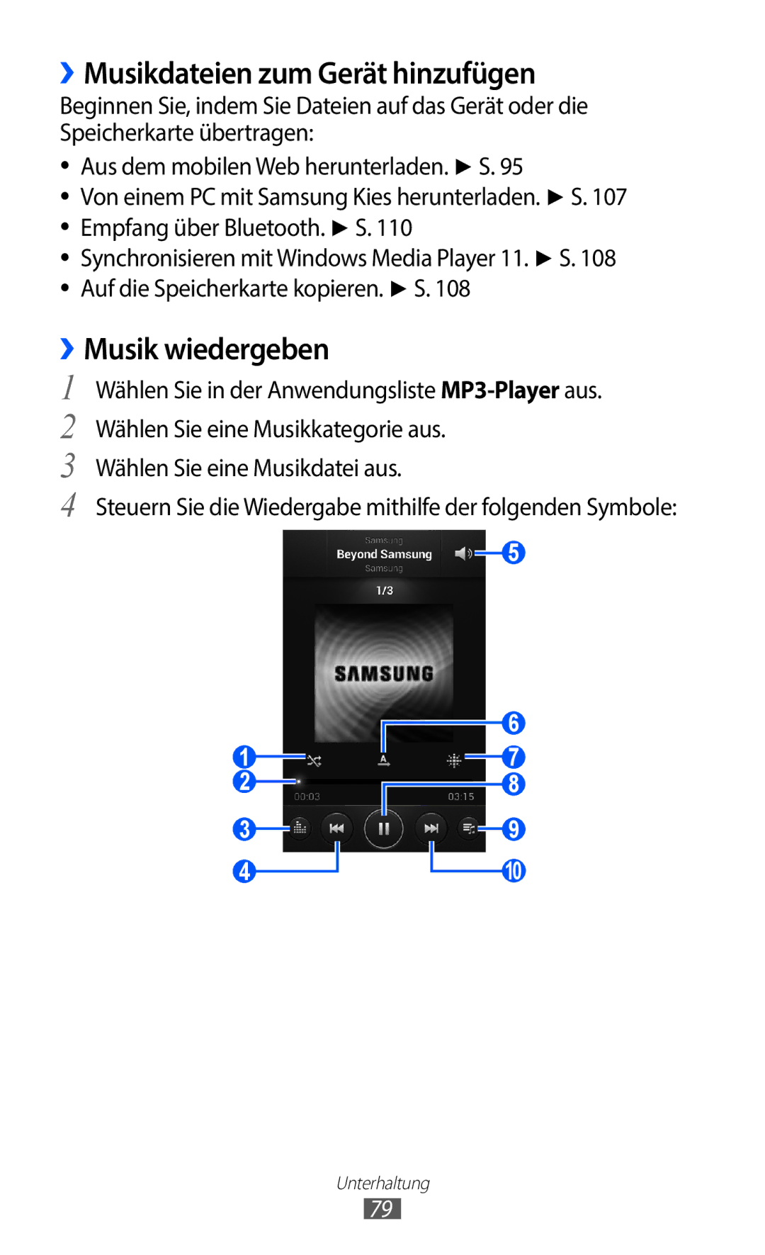 Samsung GT-I9100LKATPH, GT-I9100LKAXSP, GT-I9100LKAVIA manual ››Musikdateien zum Gerät hinzufügen, ››Musik wiedergeben 