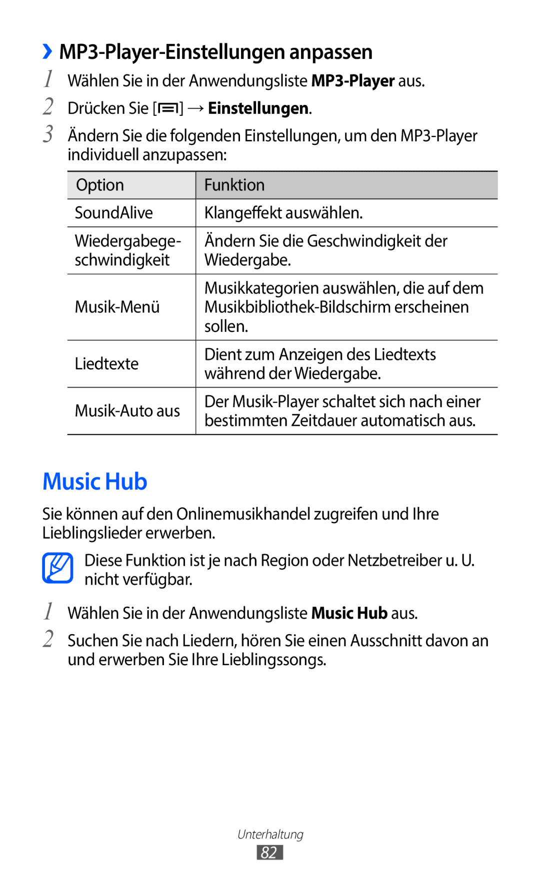 Samsung GT-I9100LKAATO, GT-I9100LKAXSP, GT-I9100LKAVIA, GT-I9100RWAEPL manual Music Hub, ››MP3-Player-Einstellungen anpassen 