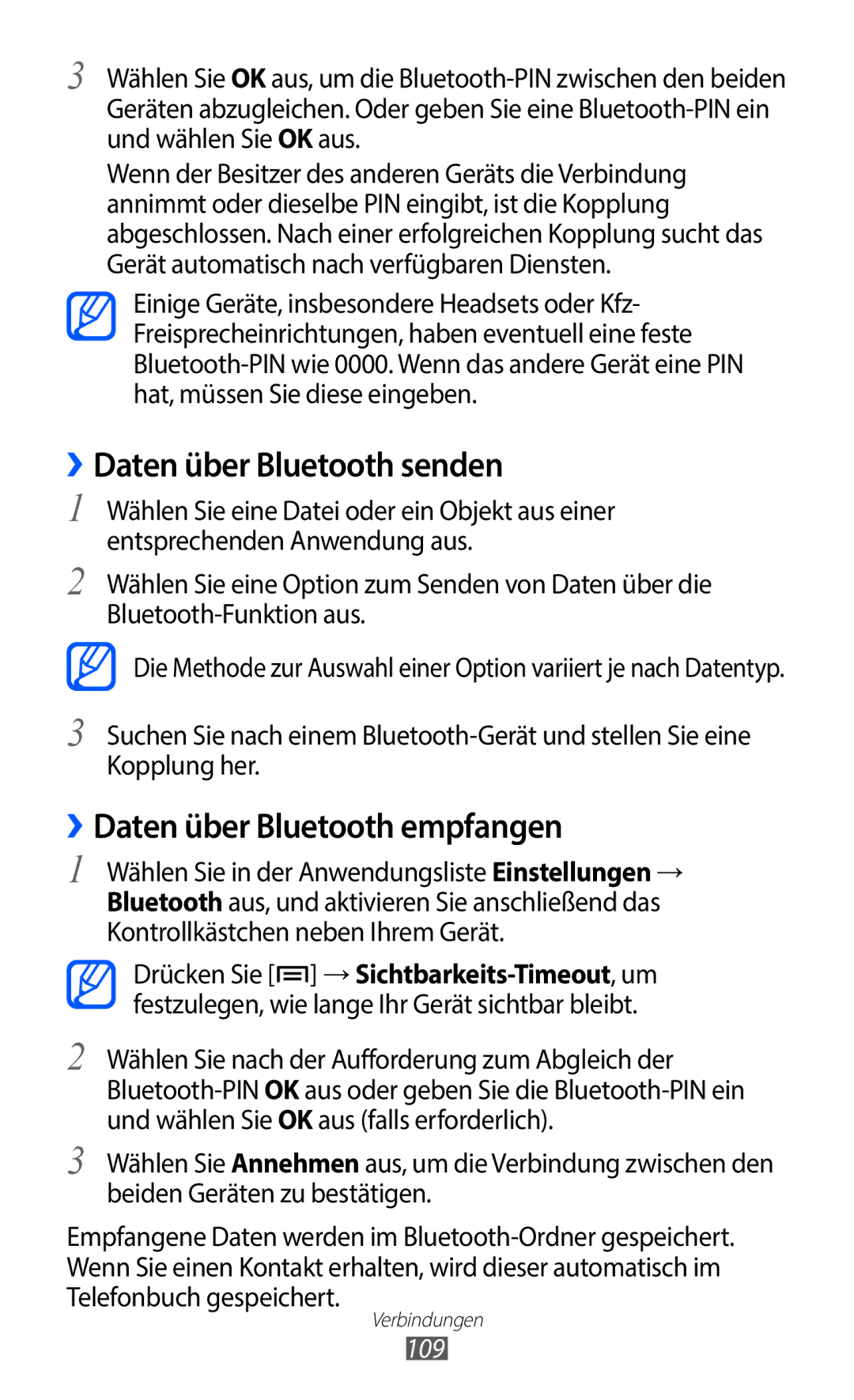 Samsung GT-I9100LKAVIA, GT-I9100LKAXSP, GT-I9100RWAEPL ››Daten über Bluetooth senden, ››Daten über Bluetooth empfangen, 109 