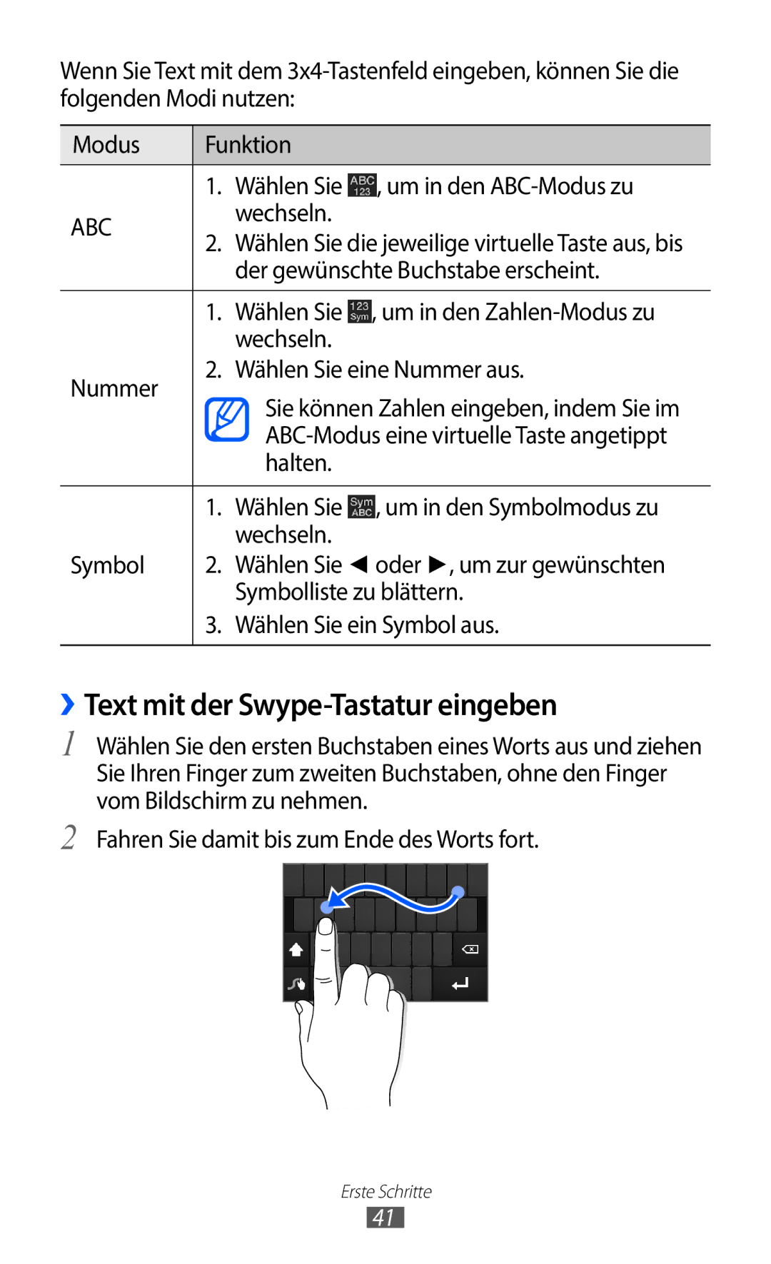 Samsung GT-I9100LKAITV manual ››Text mit der Swype-Tastatur eingeben, Wechseln, Der gewünschte Buchstabe erscheint 