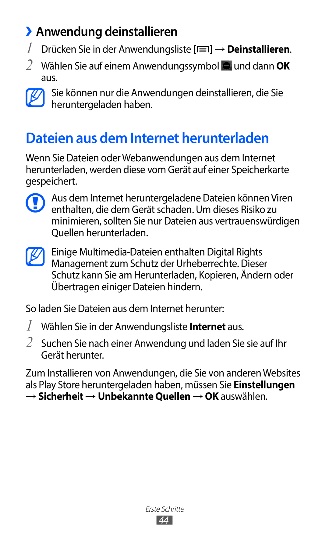 Samsung GT-I9100LKATMN, GT-I9100LKAXSP, GT-I9100LKAVIA Dateien aus dem Internet herunterladen, ››Anwendung deinstallieren 