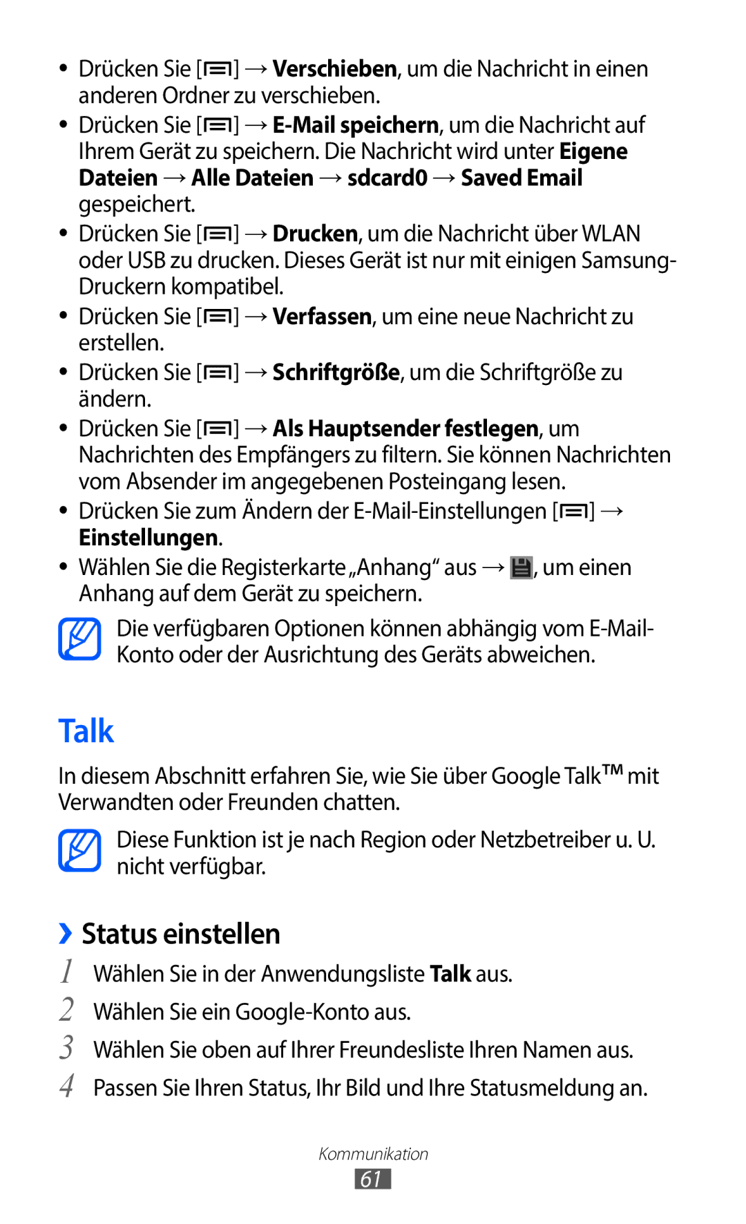 Samsung GT-I9100RWAXEG, GT-I9100LKAXSP Talk, ››Status einstellen, Dateien →Alle Dateien →sdcard0 →Saved Email gespeichert 