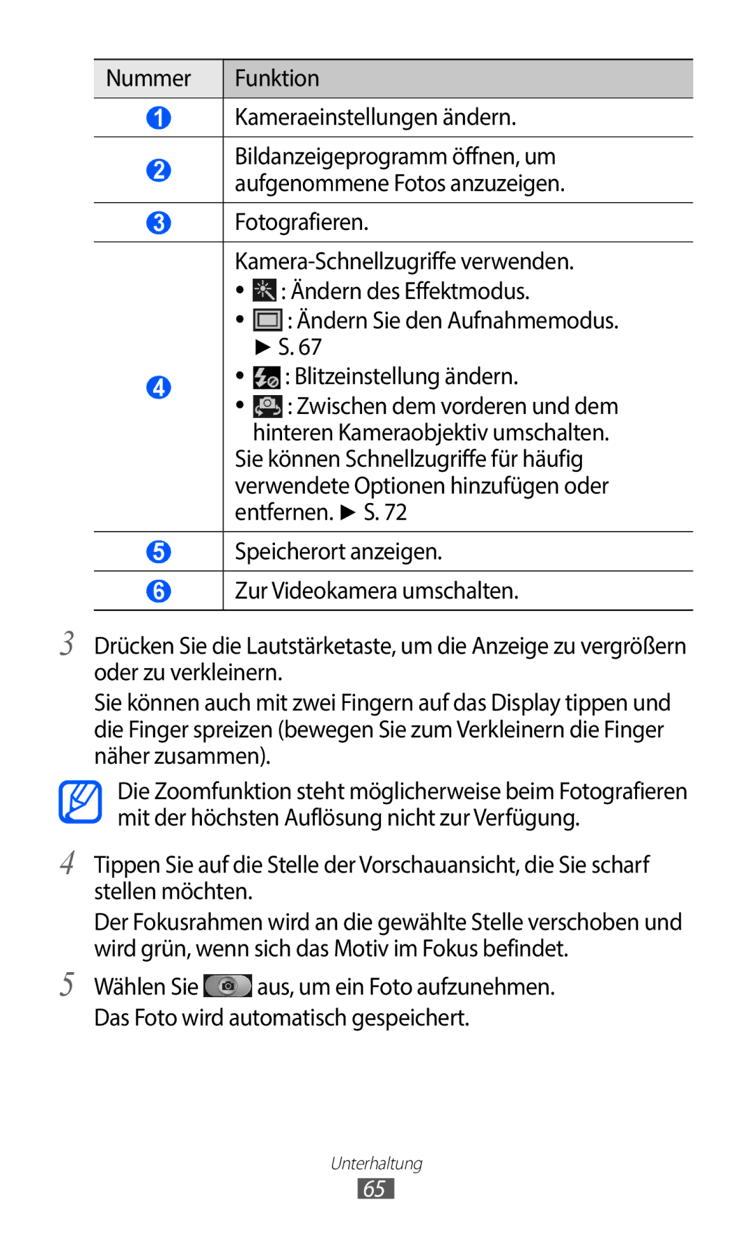 Samsung GT-I9100LKAMBC, GT-I9100LKAXSP, GT-I9100LKAVIA manual Nummer Funktion Kameraeinstellungen ändern, Fotografieren 