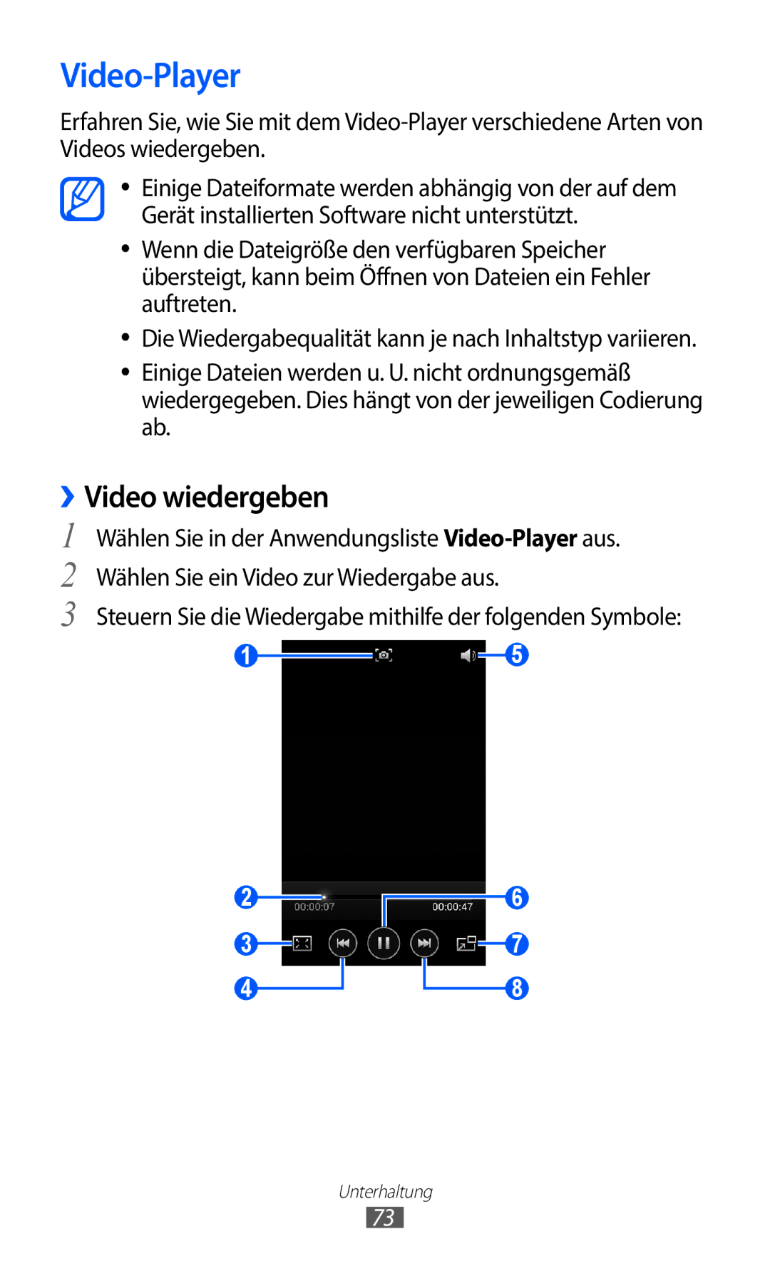 Samsung GT-I9100LKAVIA, GT-I9100LKAXSP, GT-I9100RWAEPL, GT-I9100RWATUR, GT-I9100RWADTM manual Video-Player, ››Video wiedergeben 