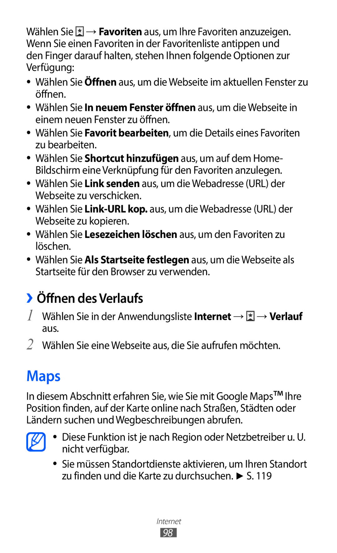 Samsung GT-I9100RWADBT, GT-I9100LKAXSP, GT-I9100LKAVIA, GT-I9100RWAEPL, GT-I9100RWATUR manual Maps, ››Öffnen des Verlaufs 
