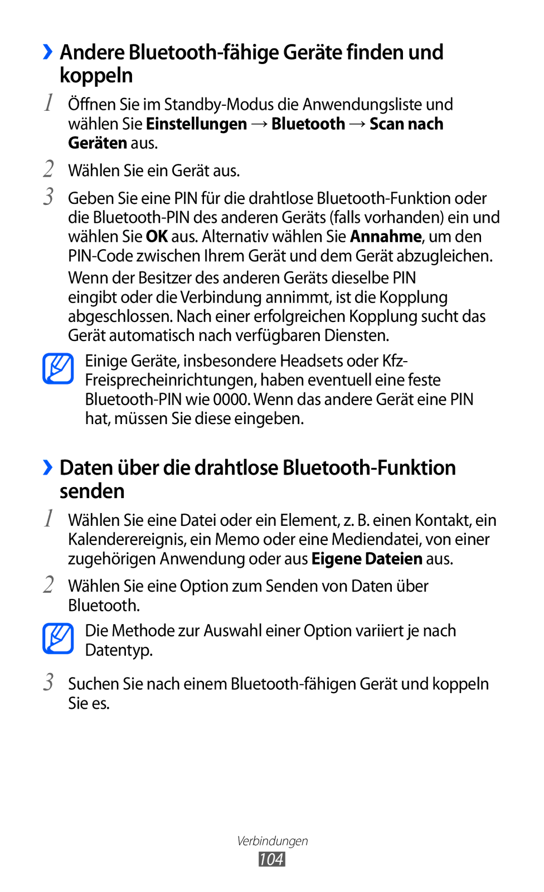 Samsung GT-I9100OIADBT, GT-I9100LKAXSP, GT-I9100LKAVIA manual ››Andere Bluetooth-fähige Geräte finden und koppeln, 104 