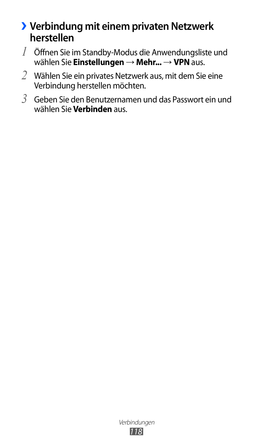 Samsung GT-I9100LKAATO, GT-I9100LKAXSP, GT-I9100LKAVIA manual ››Verbindung mit einem privaten Netzwerk herstellen, 118 