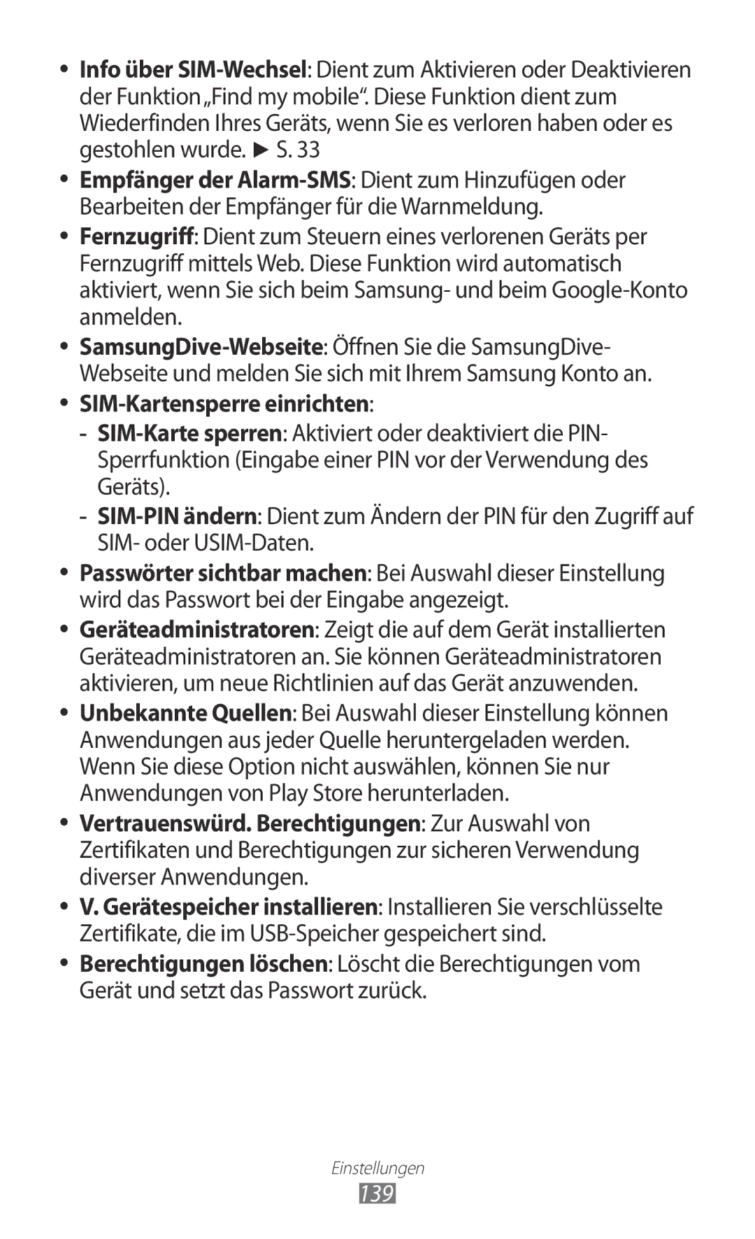 Samsung GT-I9100RWAEUR, GT-I9100LKAXSP, GT-I9100LKAVIA, GT-I9100RWAEPL, GT-I9100RWATUR manual SIM-Kartensperre einrichten, 139 