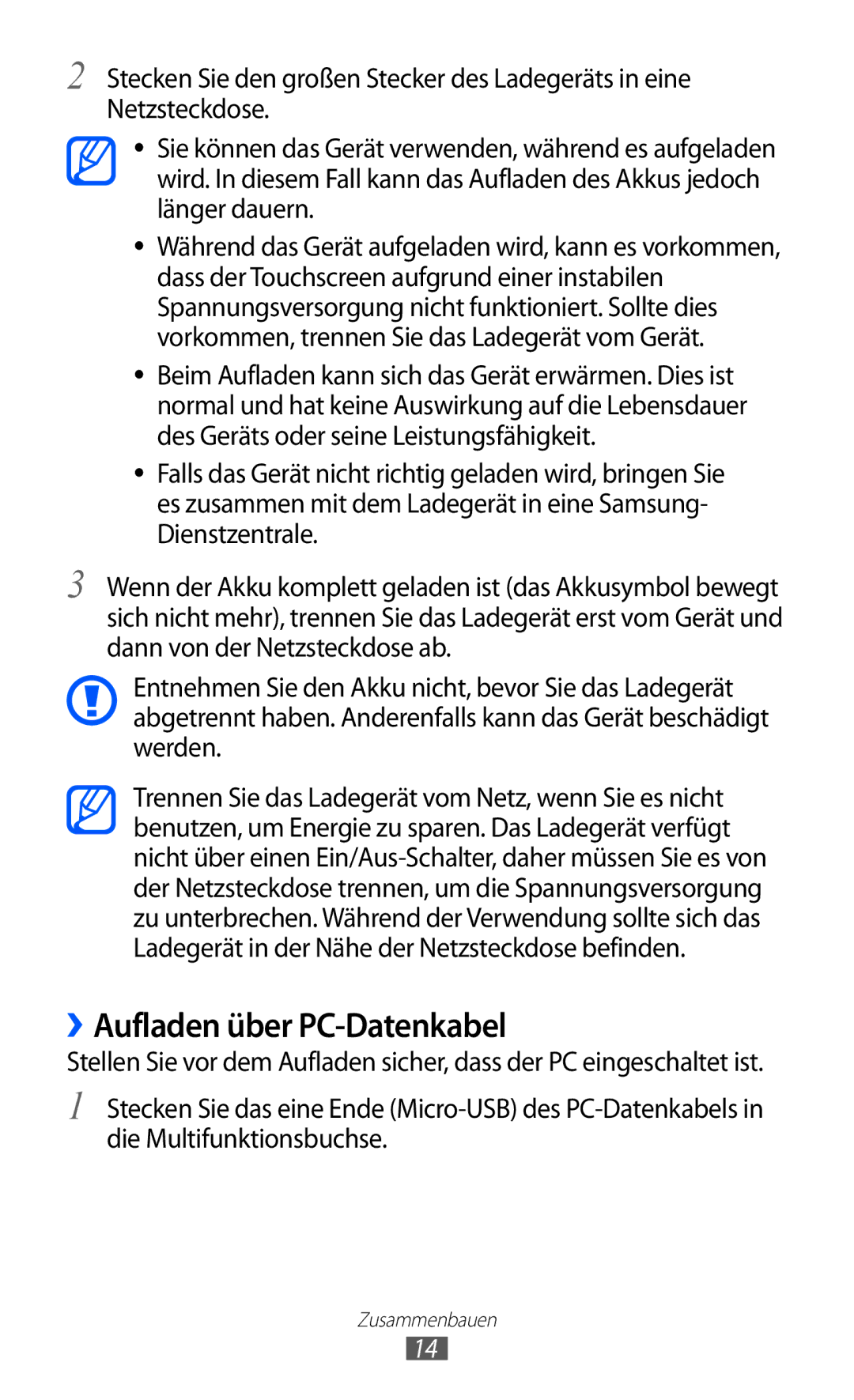 Samsung GT-I9100RWAITV, GT-I9100LKAXSP, GT-I9100LKAVIA, GT-I9100RWAEPL, GT-I9100RWATUR manual ››Aufladen über PC-Datenkabel 