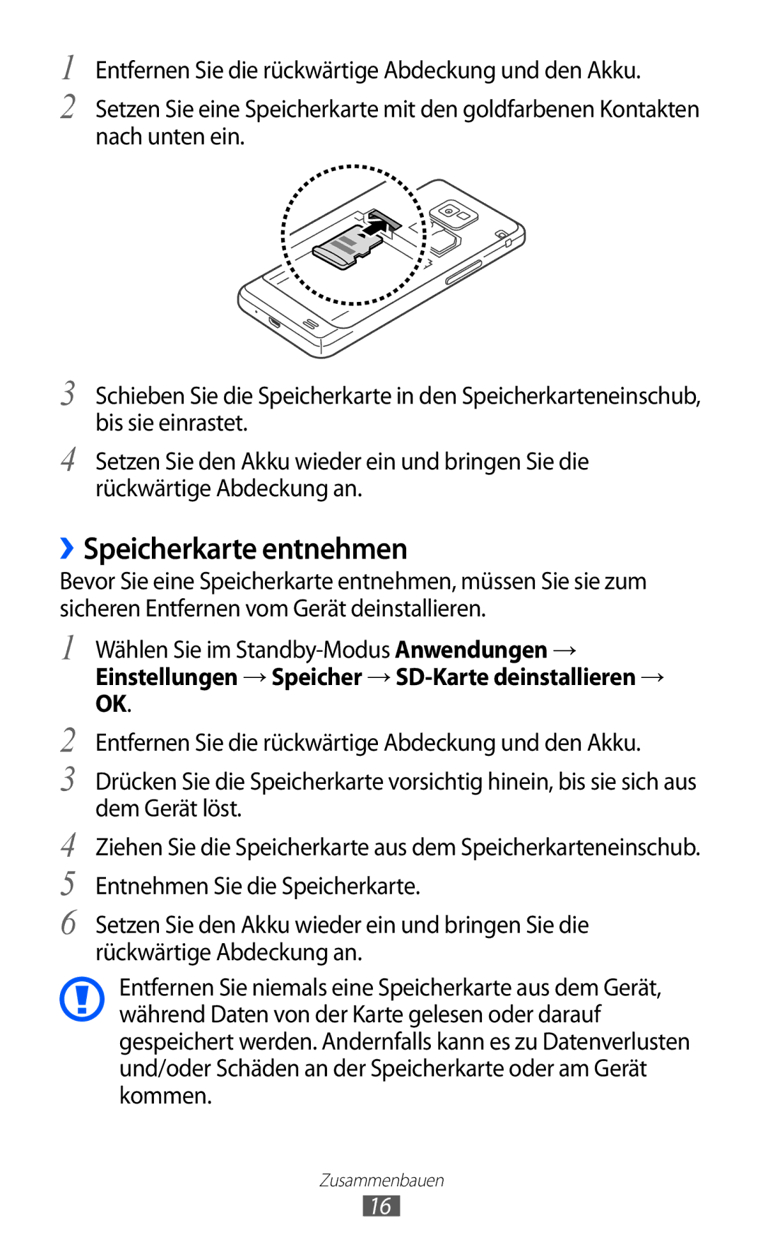 Samsung GT-I9100RWAVIA, GT-I9100LKAXSP, GT-I9100LKAVIA, GT-I9100RWAEPL, GT-I9100RWATUR manual ››Speicherkarte entnehmen 