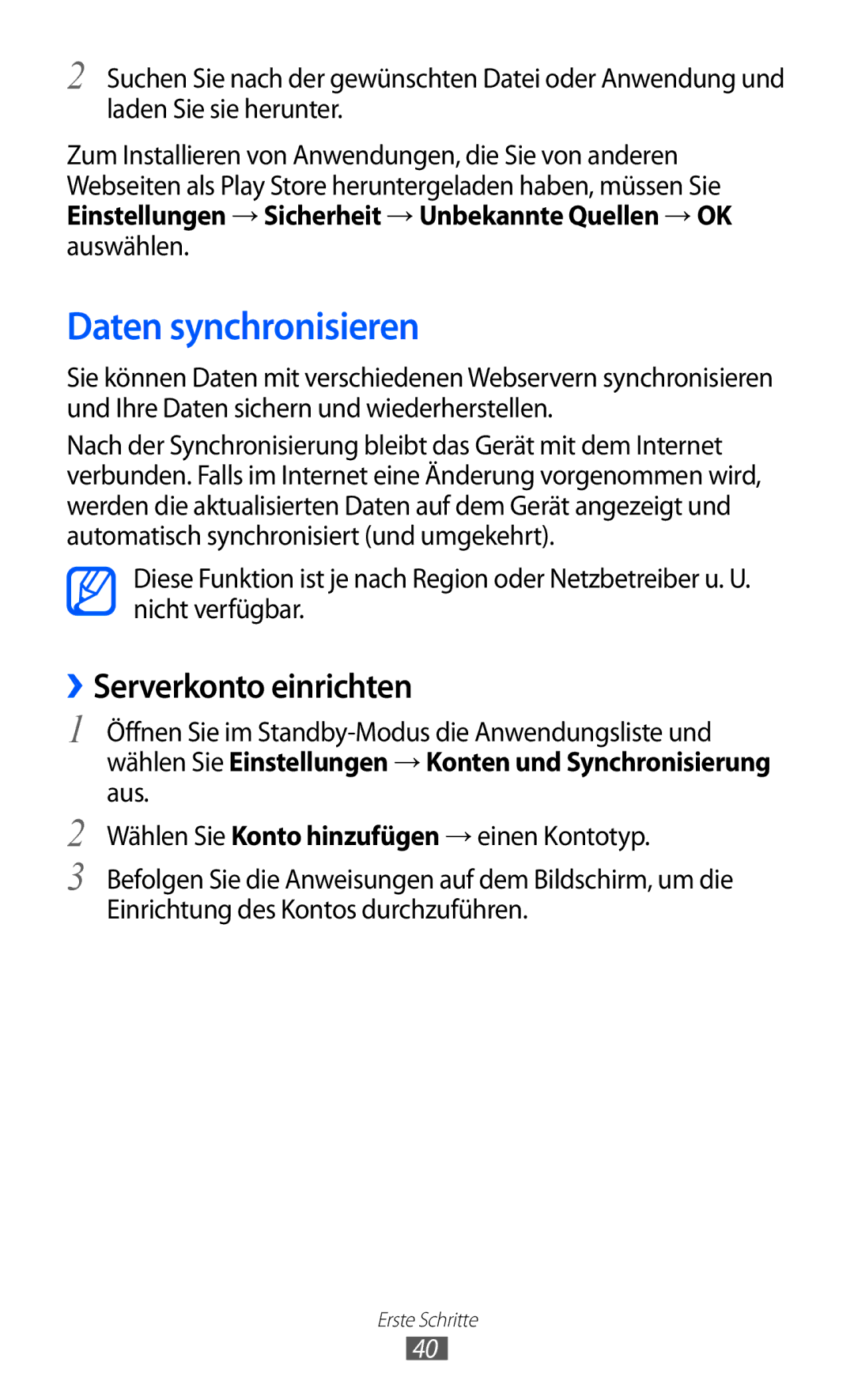 Samsung GT-I9100RWADTM, GT-I9100LKAXSP, GT-I9100LKAVIA manual Daten synchronisieren, ››Serverkonto einrichten, Auswählen 