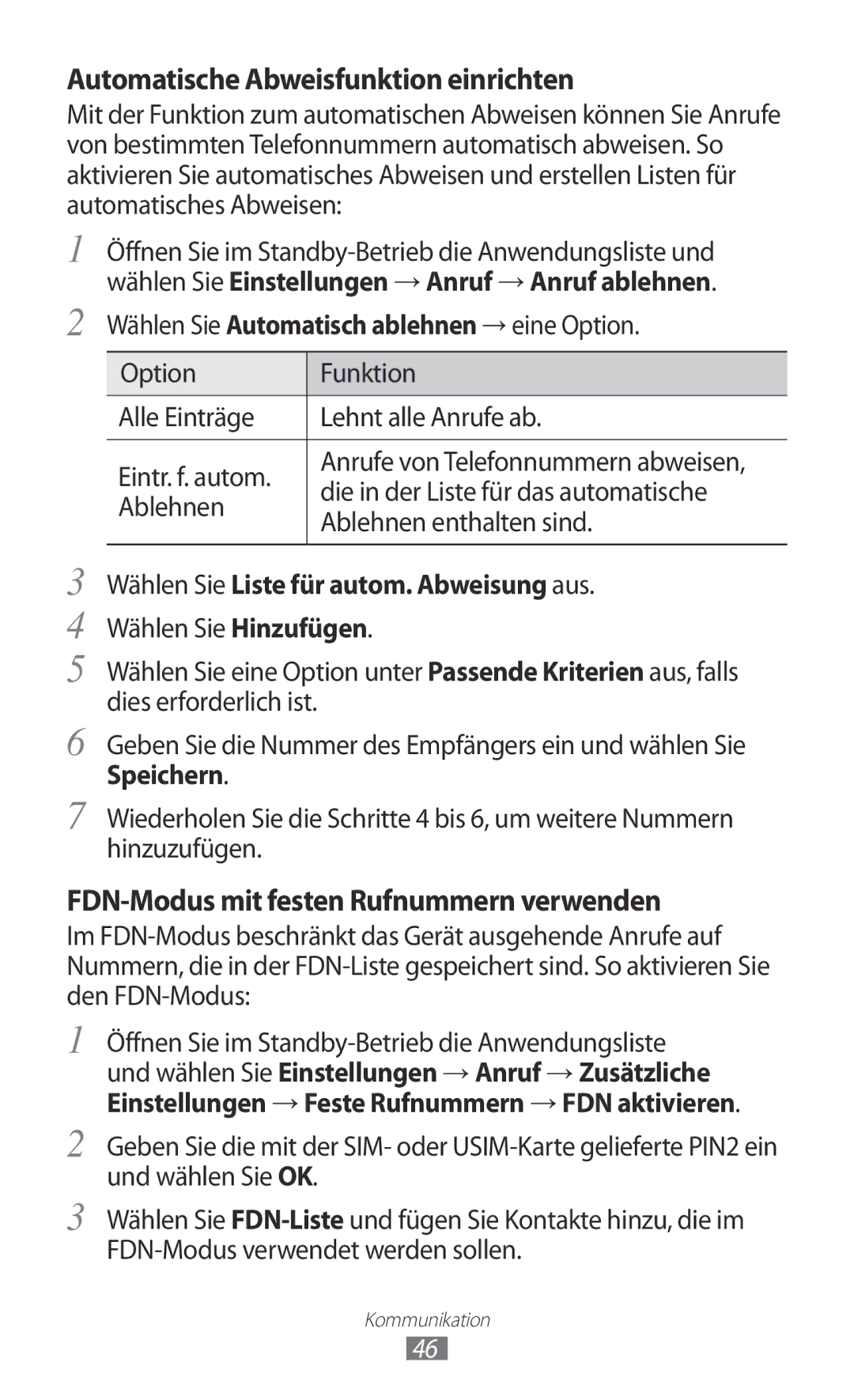 Samsung GT-I9100LKAATO, GT-I9100LKAXSP manual Die in der Liste für das automatische, Ablehnen enthalten sind, Speichern 