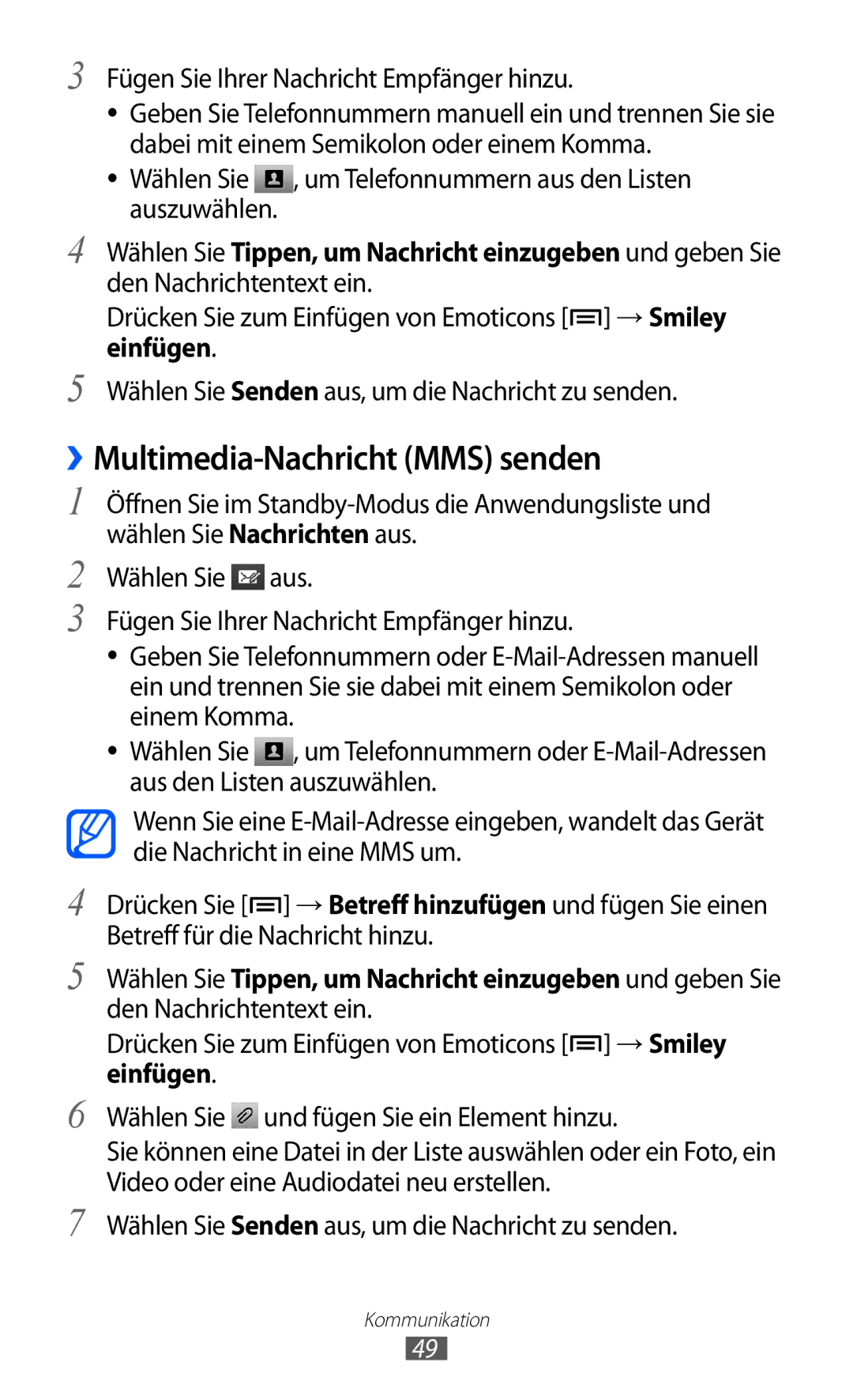 Samsung GT-I9100LKNDBT, GT-I9100LKAXSP manual ››Multimedia-Nachricht MMS senden, Fügen Sie Ihrer Nachricht Empfänger hinzu 