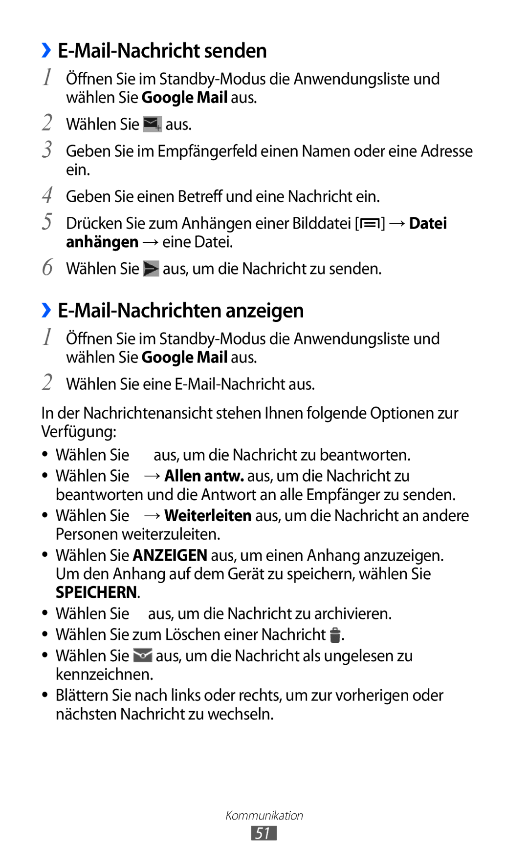 Samsung GT-I9100RWRDBT, GT-I9100LKAXSP ››E-Mail-Nachricht senden, ››E-Mail-Nachrichten anzeigen, Personen weiterzuleiten 