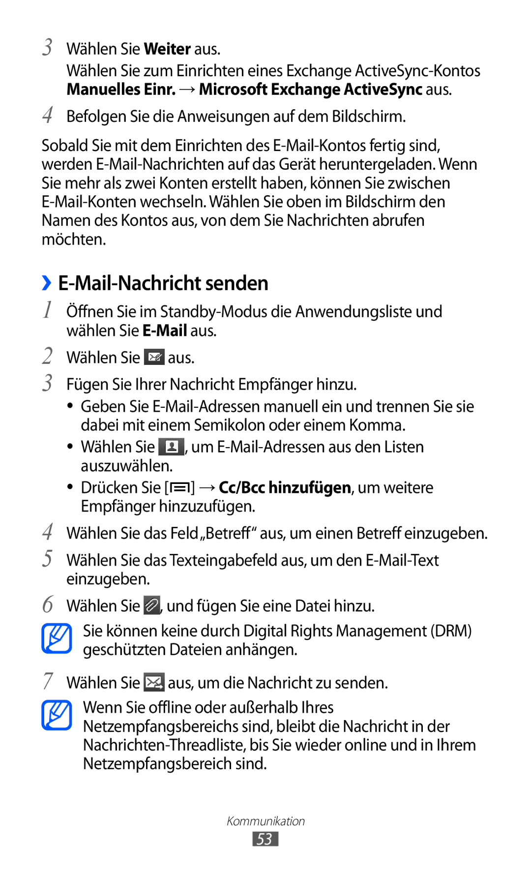 Samsung GT-I9100RWAMBC, GT-I9100LKAXSP, GT-I9100LKAVIA manual Wählen Sie das Feld„Betreff aus, um einen Betreff einzugeben 