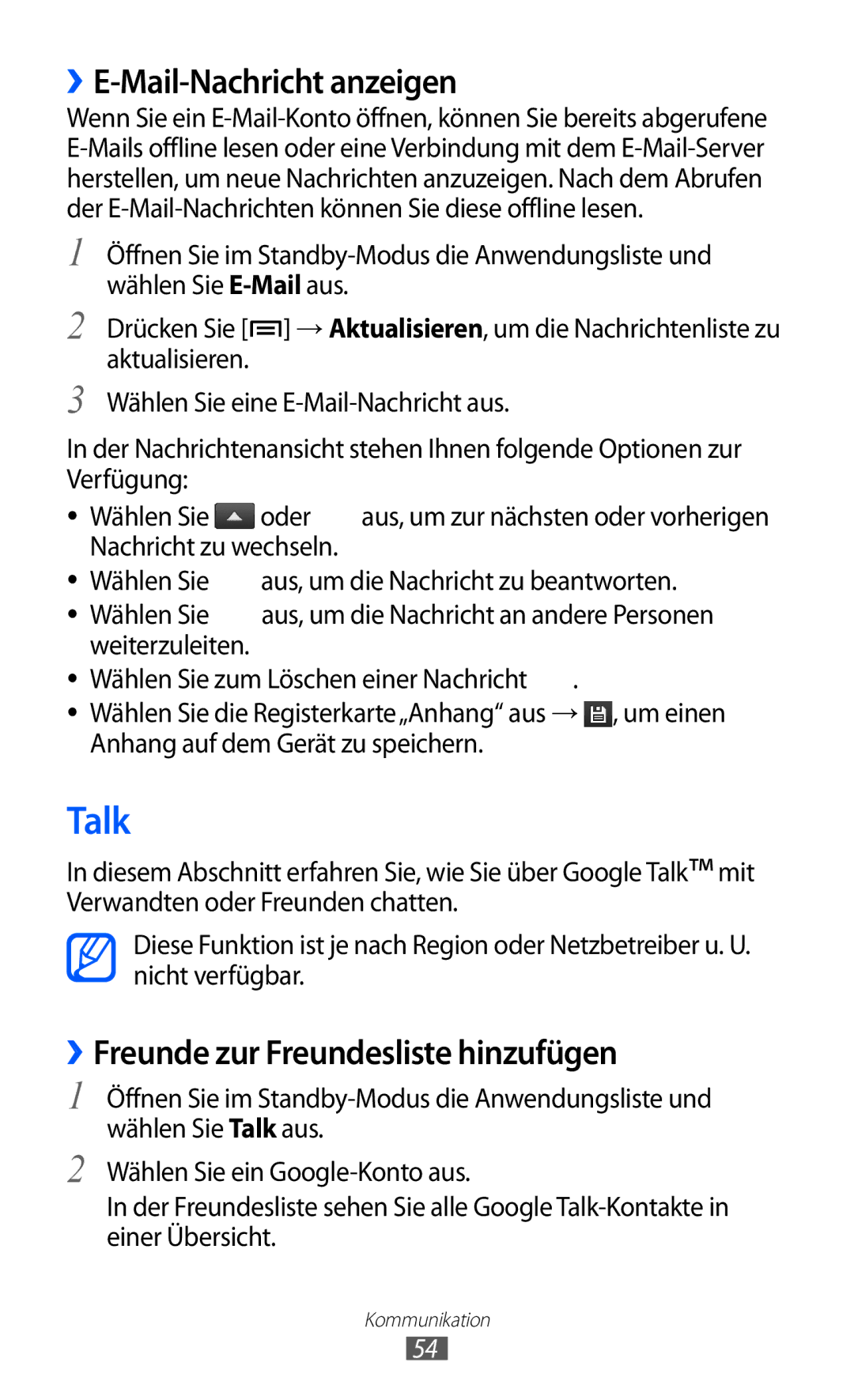 Samsung GT-I9100OIGDBT, GT-I9100LKAXSP manual Talk, ››E-Mail-Nachricht anzeigen, ››Freunde zur Freundesliste hinzufügen 