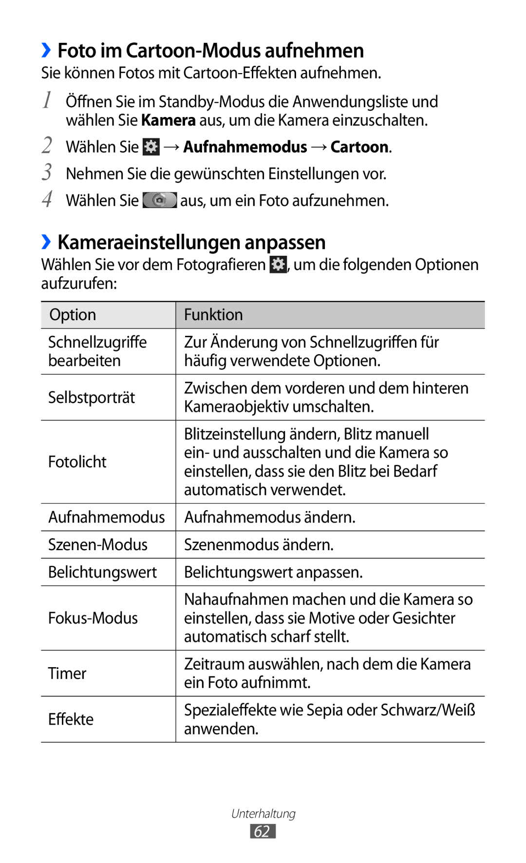 Samsung GT-I9100RWADBT, GT-I9100LKAXSP, GT-I9100LKAVIA ››Foto im Cartoon-Modus aufnehmen, ››Kameraeinstellungen anpassen 