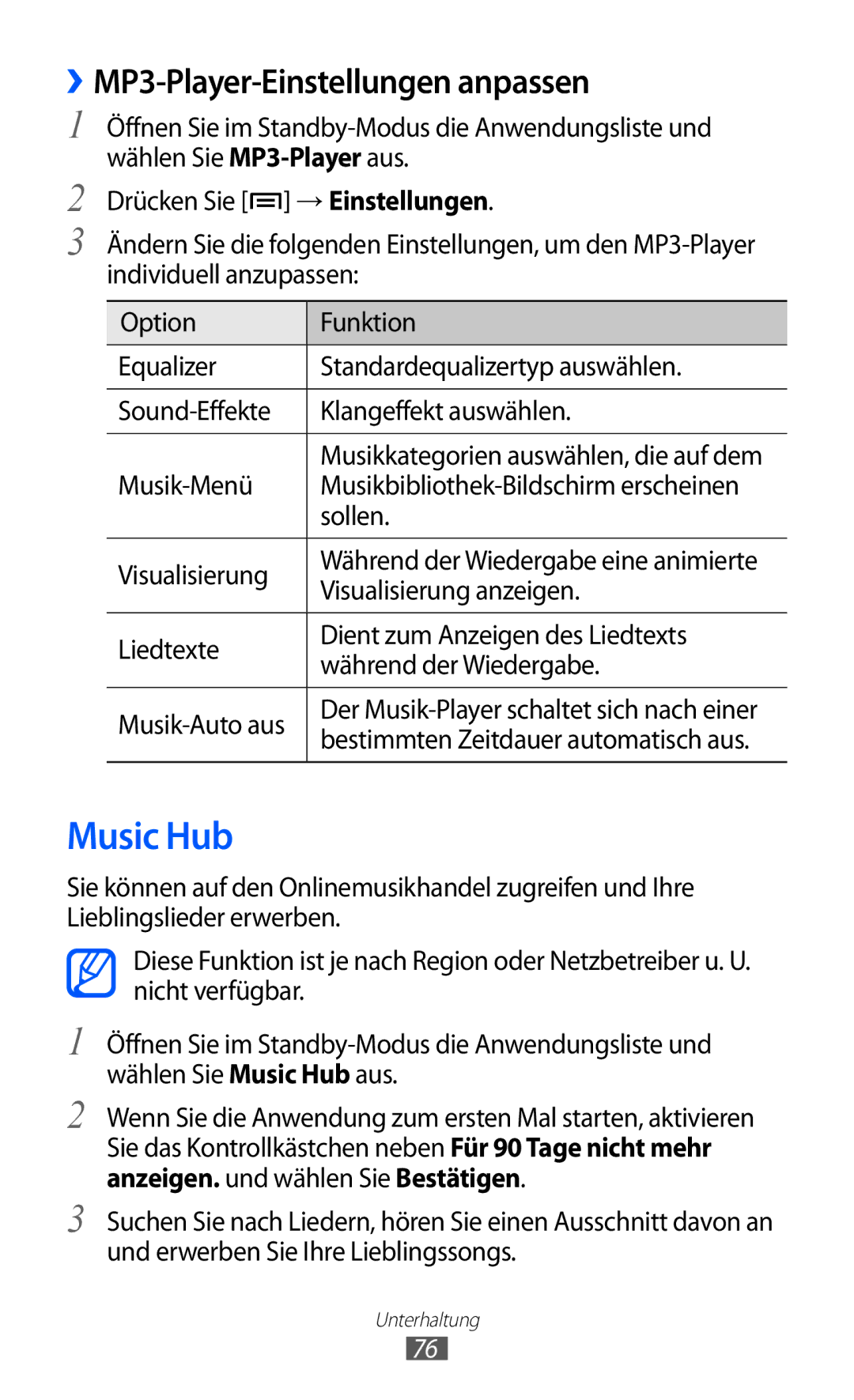 Samsung GT-I9100RWADTM, GT-I9100LKAXSP, GT-I9100LKAVIA, GT-I9100RWAEPL manual Music Hub, ››MP3-Player-Einstellungen anpassen 