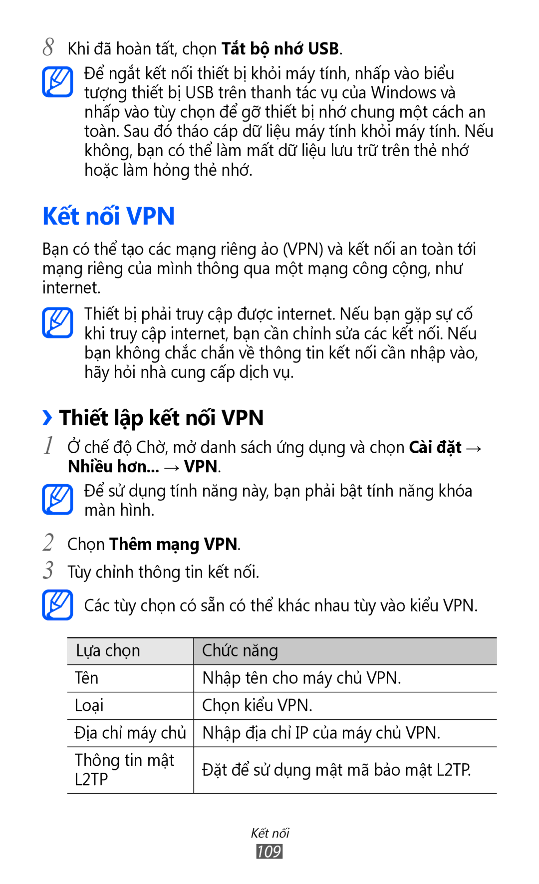 Samsung GT-I9100RWAXXV, GT-I9100LKAXXV, GT-I9100RWAXEV manual Kết nối VPN, ››Thiết lập kết nối VPN, Chọn Thêm mạng VPN 