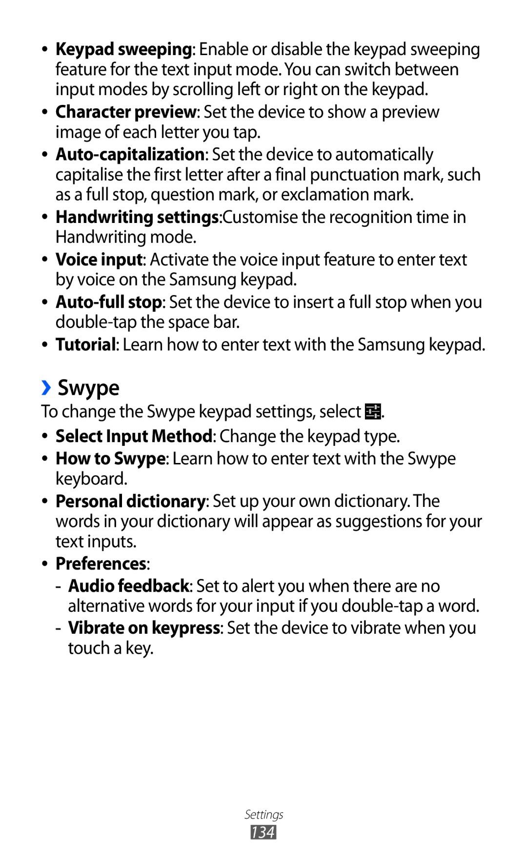 Samsung GT-I9100LKGXEZ, GT-I9100LKGDBT, GT-I9100RWGDBT, GT-I9100LKGXEF, GT-I9100RWGXEF, GT-I9100OIGXEF ››Swype, Preferences 