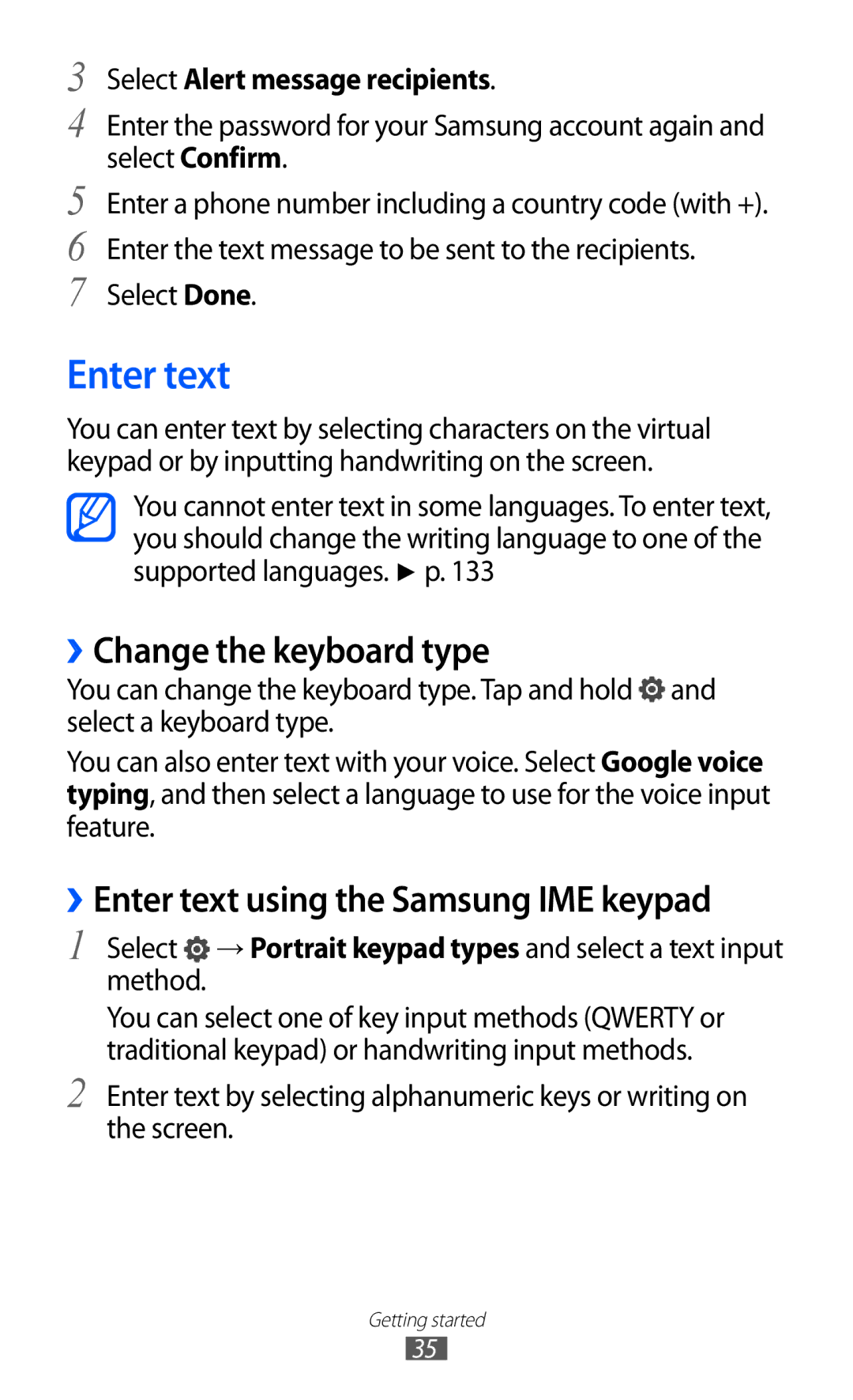 Samsung GT-I9100RWGXEF, GT-I9100LKGDBT manual ››Change the keyboard type, ››Enter text using the Samsung IME keypad 