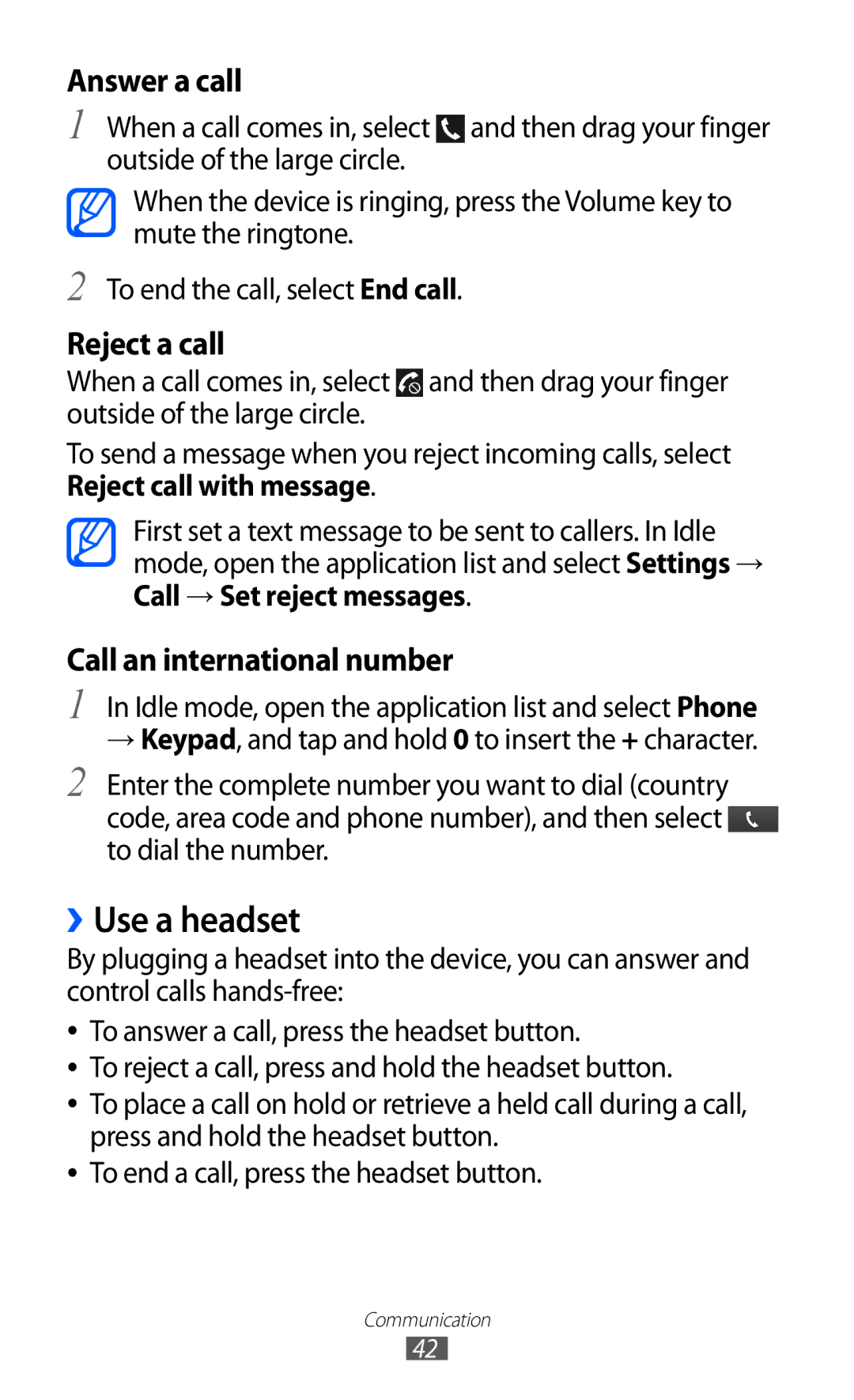 Samsung GT-I9100LKGXEF, GT-I9100LKGDBT, GT-I9100RWGDBT, GT-I9100RWGXEF, GT-I9100OIGXEF manual ››Use a headset, Answer a call 